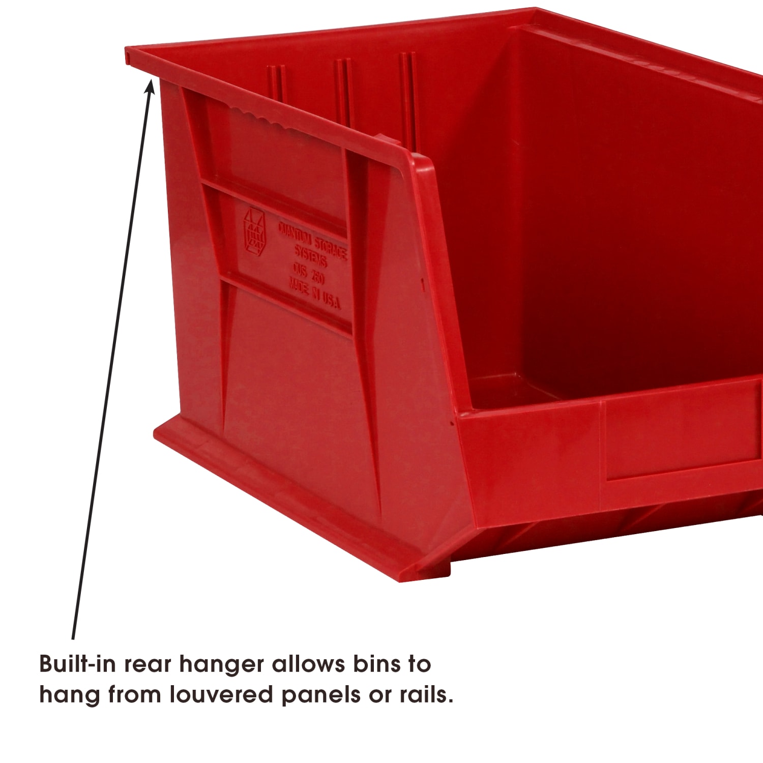 Partners Brand Plastic Stack & Hang Bin Boxes, Medium Size, 16in x 11in x 8in, Red, Pack Of 4 - Image 6