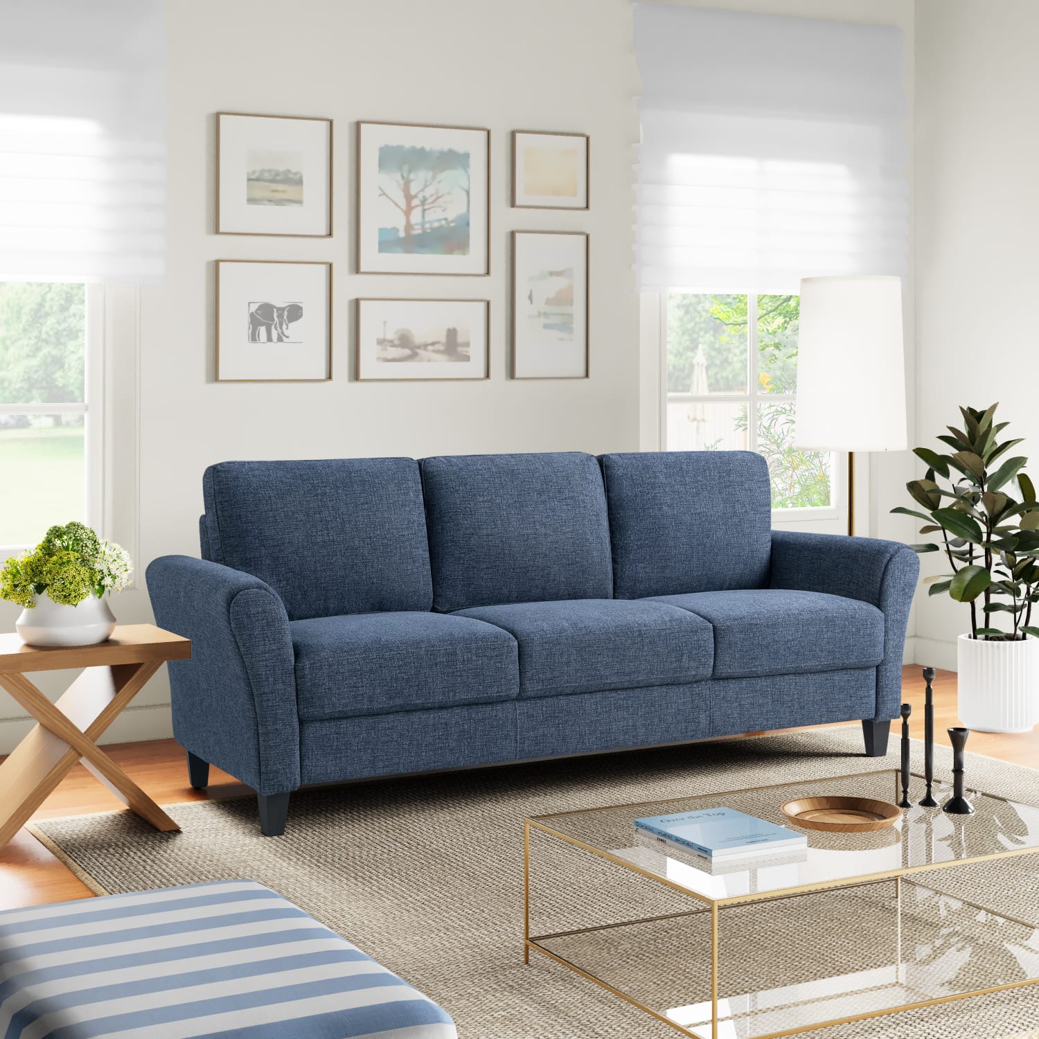 Lifestyle Solutions Winslow Sofa With Rolled Arms, 32-3/4inH x 80-1/3inW x 31-1/2inD, Blue - Image 3