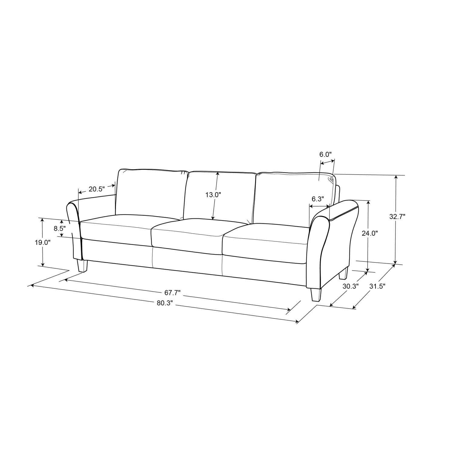 Lifestyle Solutions Winslow Sofa With Rolled Arms, 32-3/4inH x 80-1/3inW x 31-1/2inD, Blue - Image 10