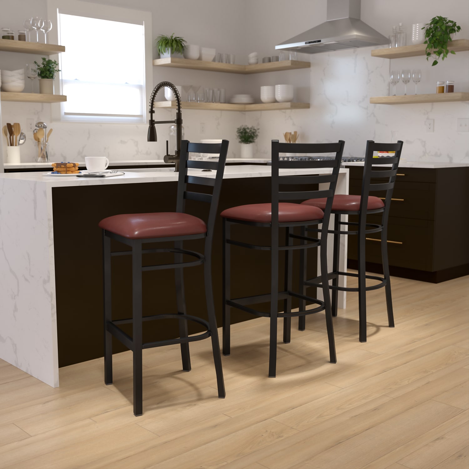 Flash Furniture Ladder-Back Restaurant Bar Stool, Burgundy/Black - Image 3
