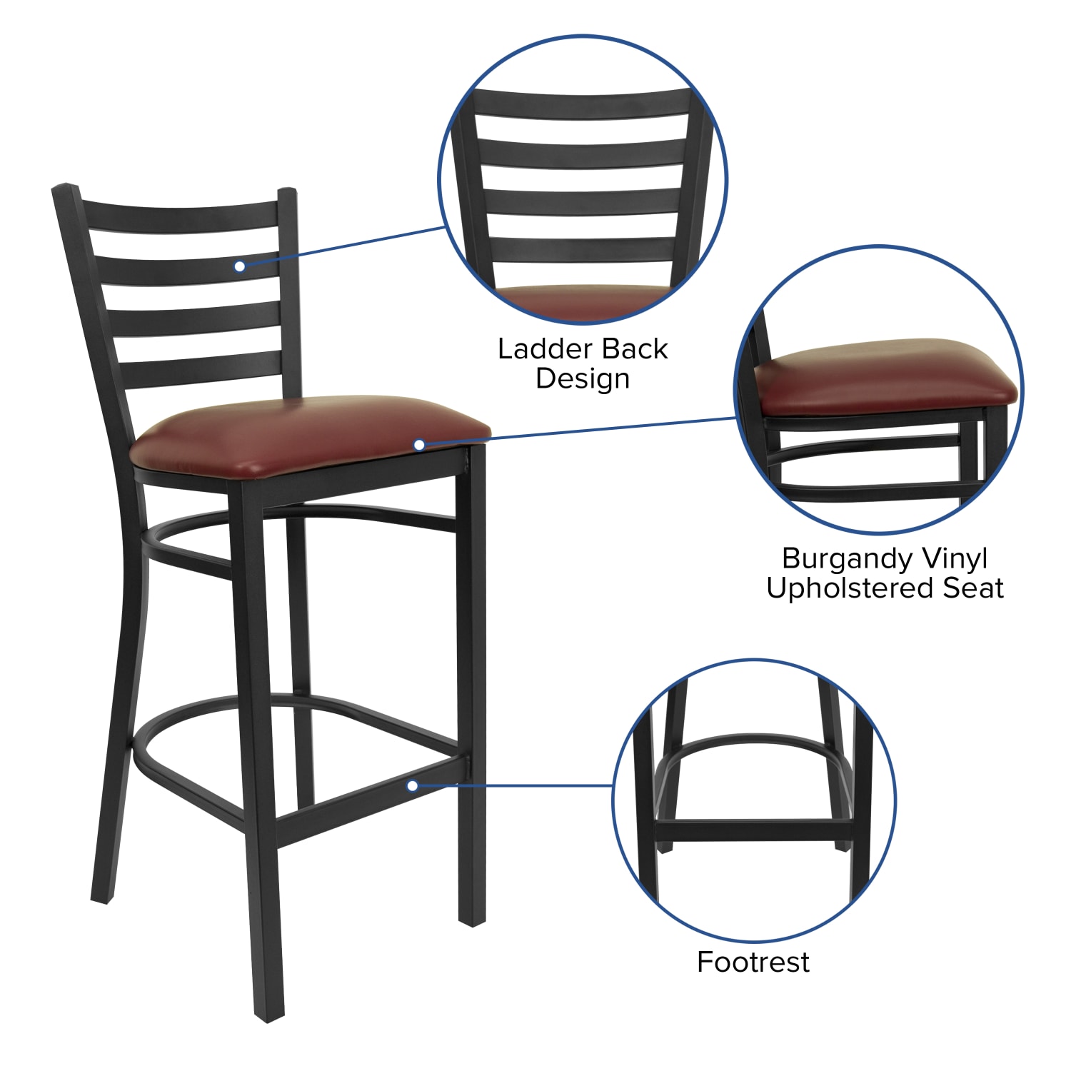 Flash Furniture Ladder-Back Restaurant Bar Stool, Burgundy/Black - Image 4