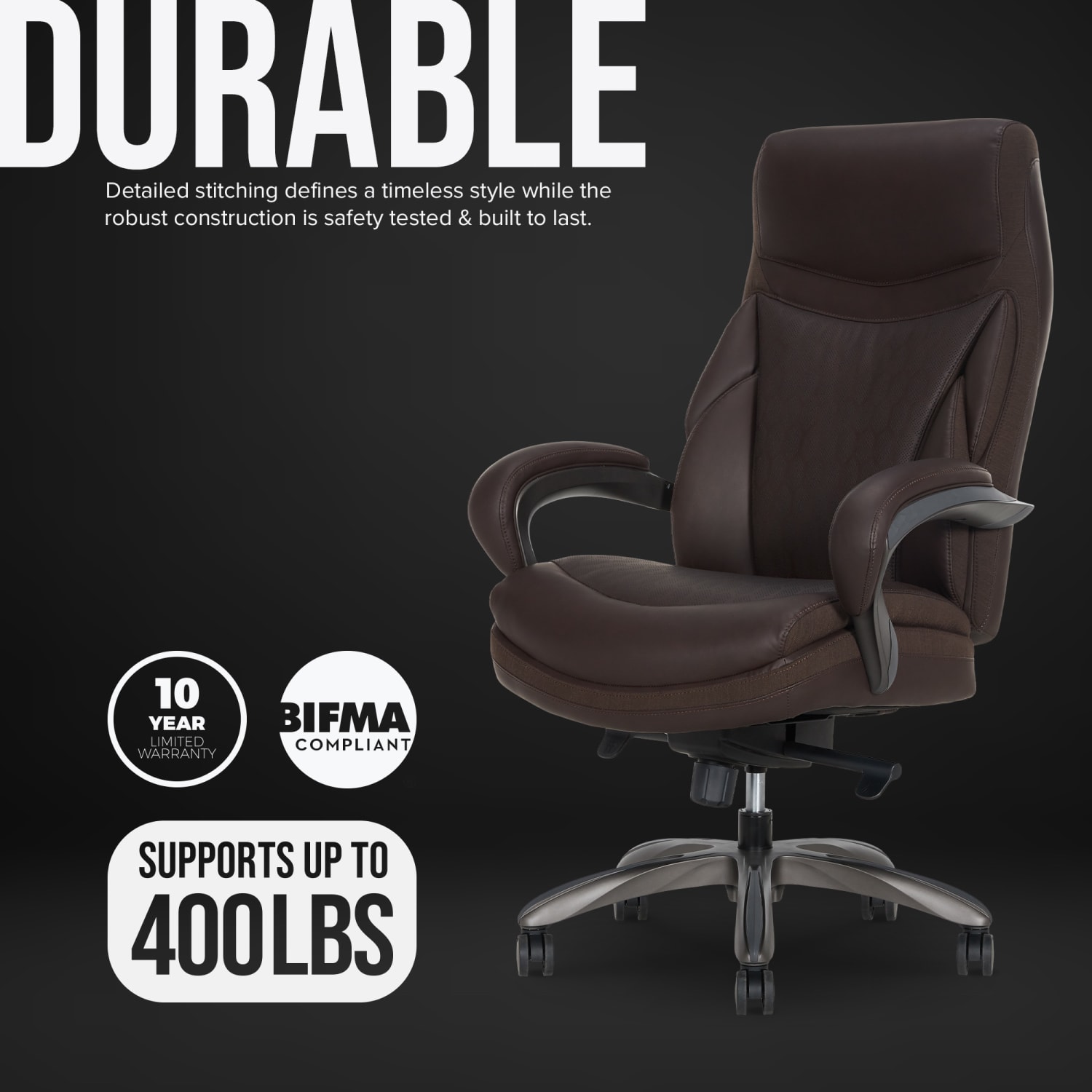 Shaquille O Neal Maximos Big  Tall Ergonomic Vegan Leather High Back Executive Office Chair Dark BrownSilver BIFMA Compliant PopularChairscom