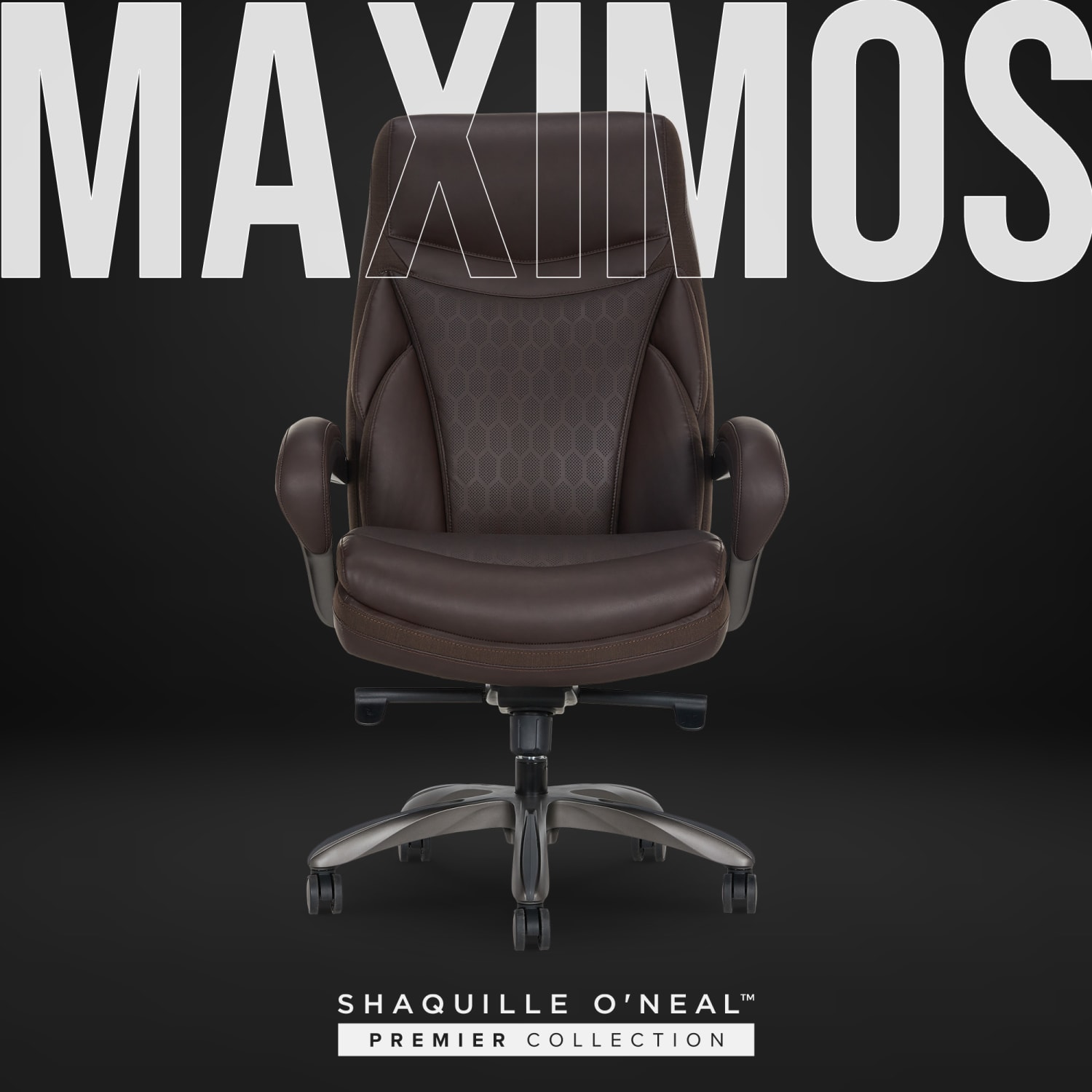Shaquille O Neal Maximos Big  Tall Ergonomic Vegan Leather High Back Executive Office Chair Dark BrownSilver BIFMA Compliant PopularChairscom