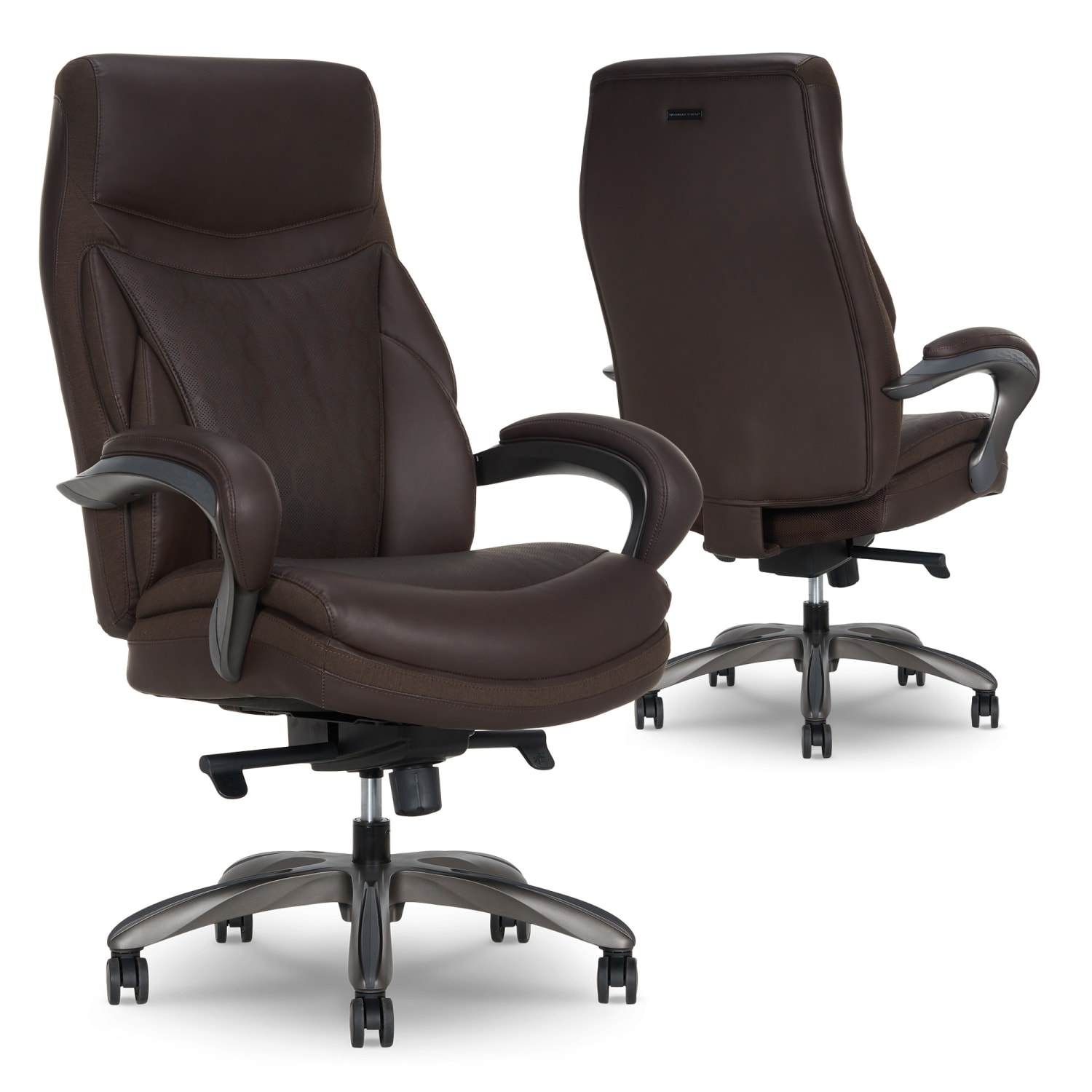Shaquille O Neal Maximos Big  Tall Ergonomic Vegan Leather High Back Executive Office Chair Dark BrownSilver BIFMA Compliant PopularChairscom