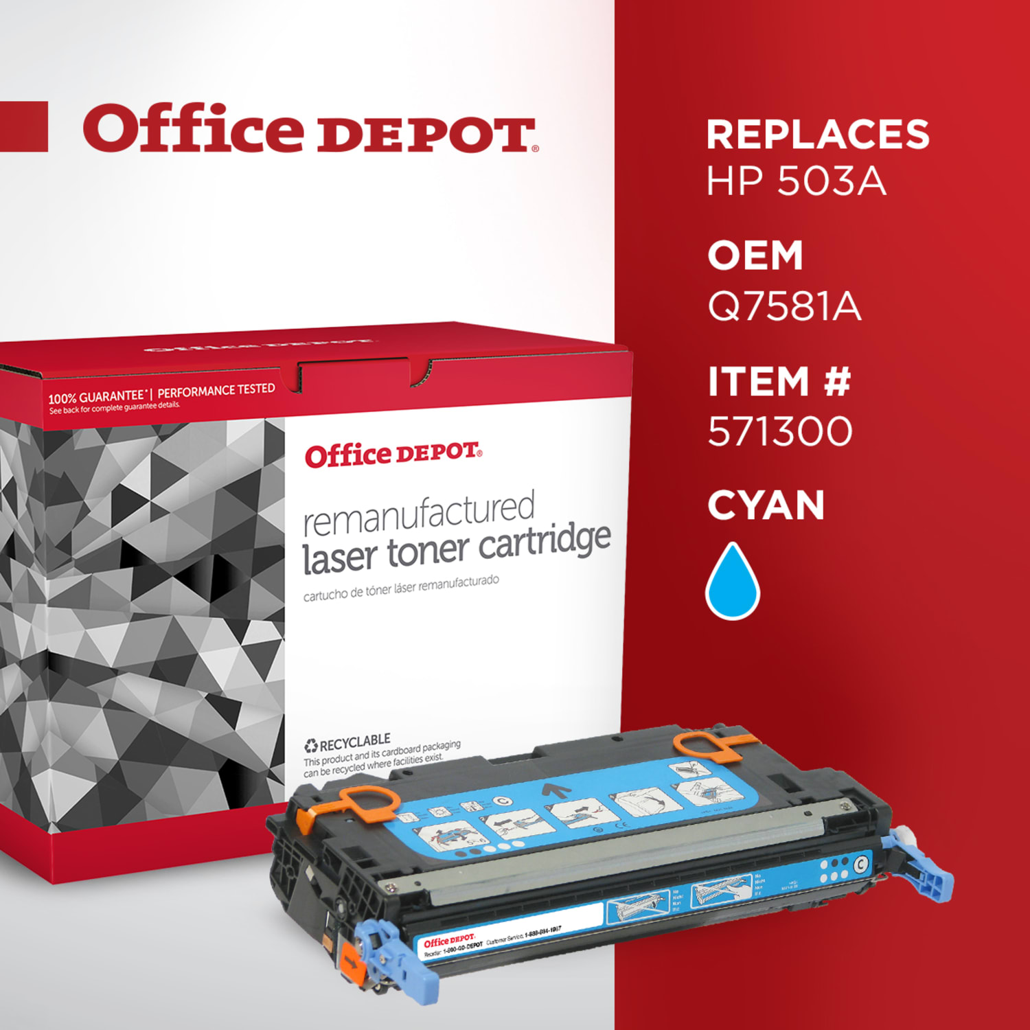 Office Depot Remanufactured Cyan Toner Cartridge Replacement For HP 503A, OD3800C - Image 6