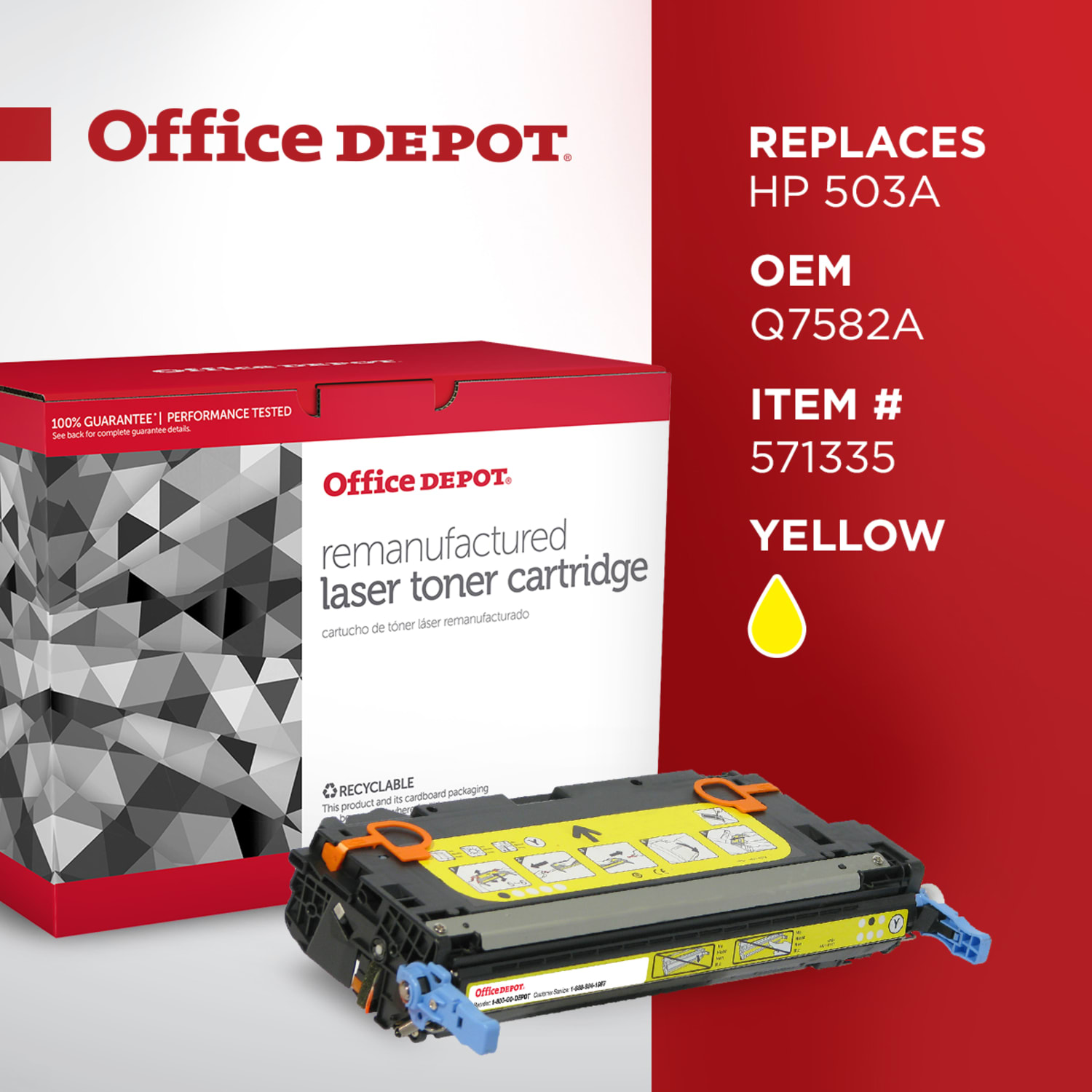 Office Depot Remanufactured Yellow Toner Cartridge Replacement For HP 503A, OD3800Y - Image 6
