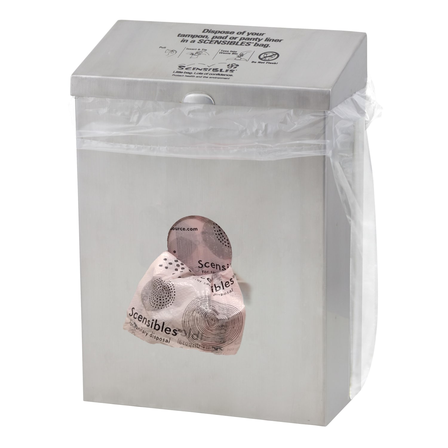 Hospeco Scensibles Combo Stainless Steel Waste Receptacle/Dispenser, 4-7/16inH x 8-1/2inW, Silver - Image 3