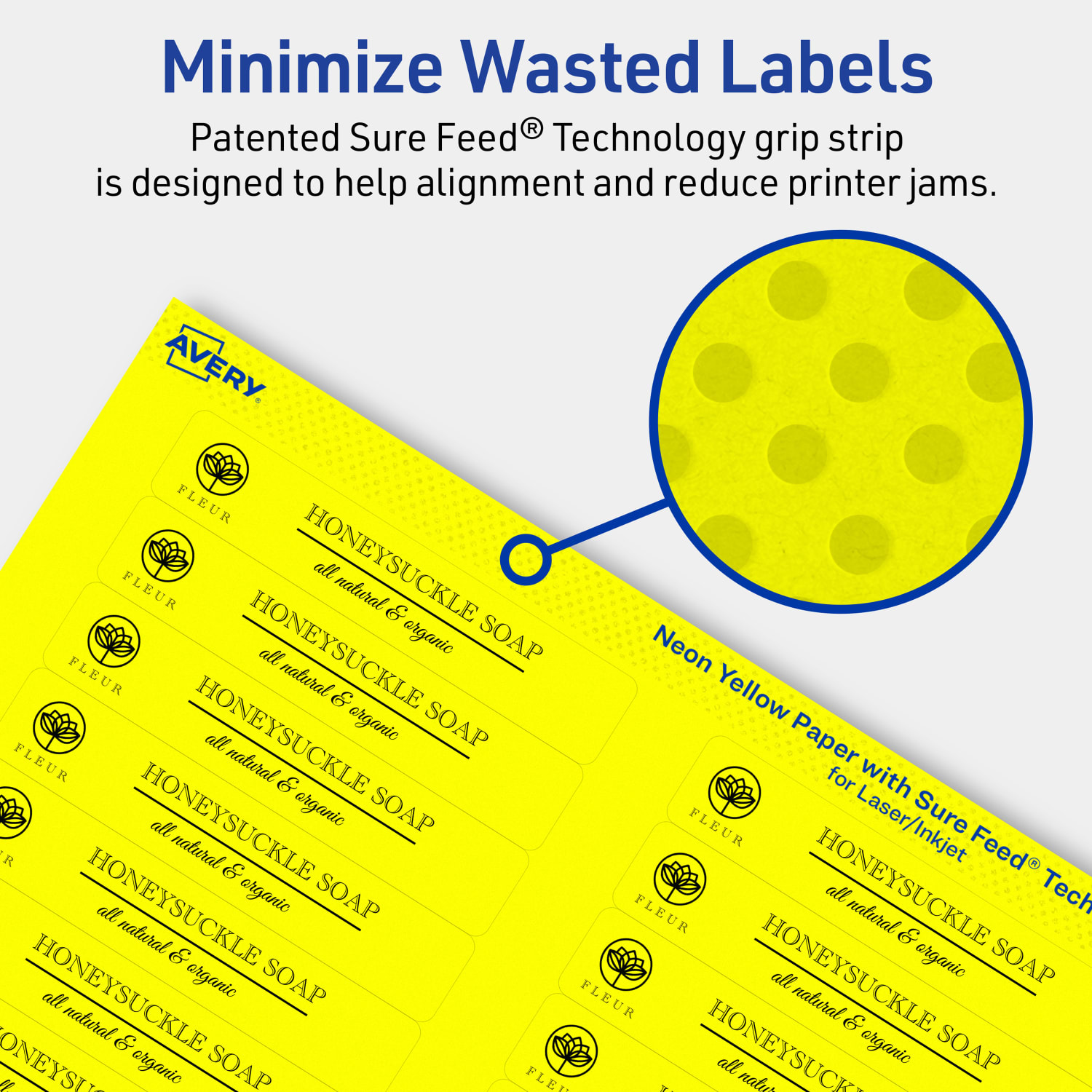 Avery Printable Labels With Sure Feed Technology, 94210-NYP20, Rectangle, 2/3in x 3-7/16in, Matte Neon Yellow, Pack of 600 - Image 5