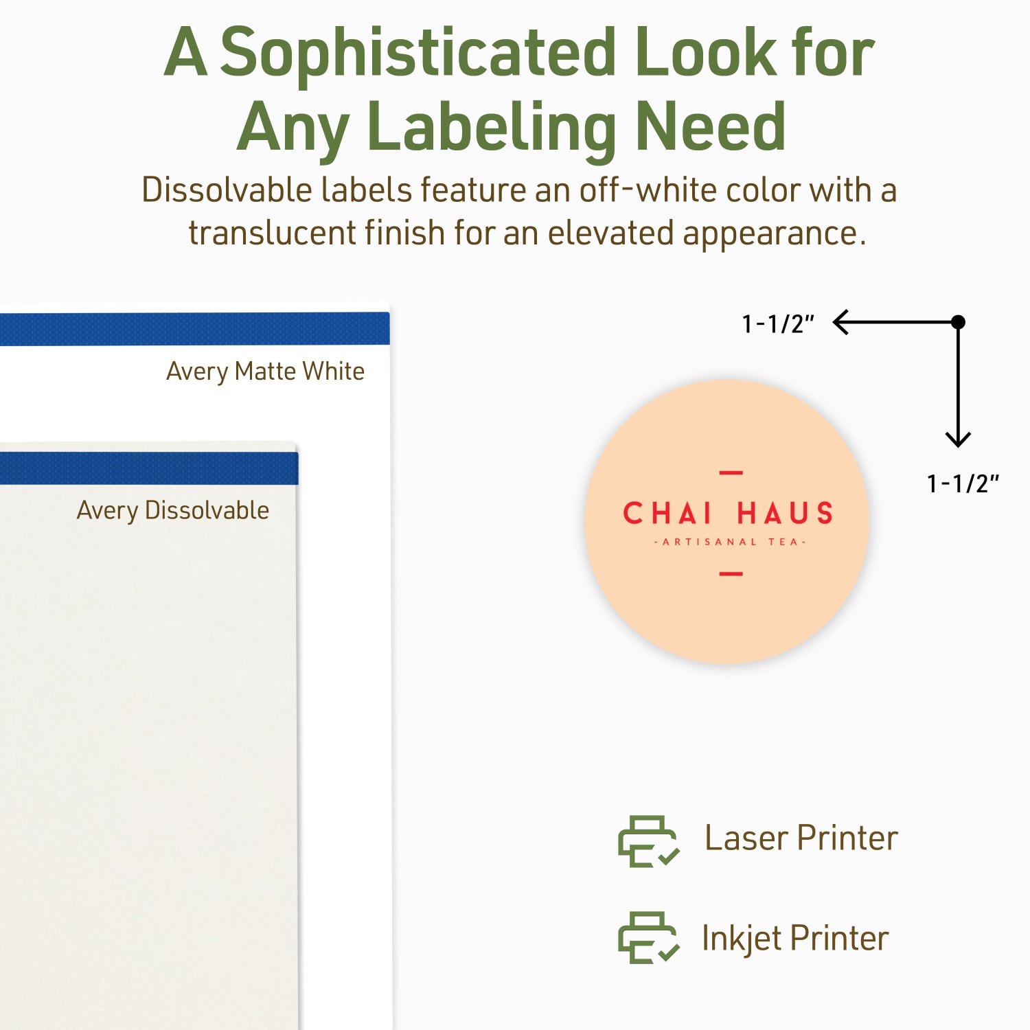 Avery Print-to-the-Edge Dissolvable Labels With Sure Feed Technology, 94506-DWMP5, Round, 1-1/2in, Matte Off-White, Pack Of 100 - Image 5