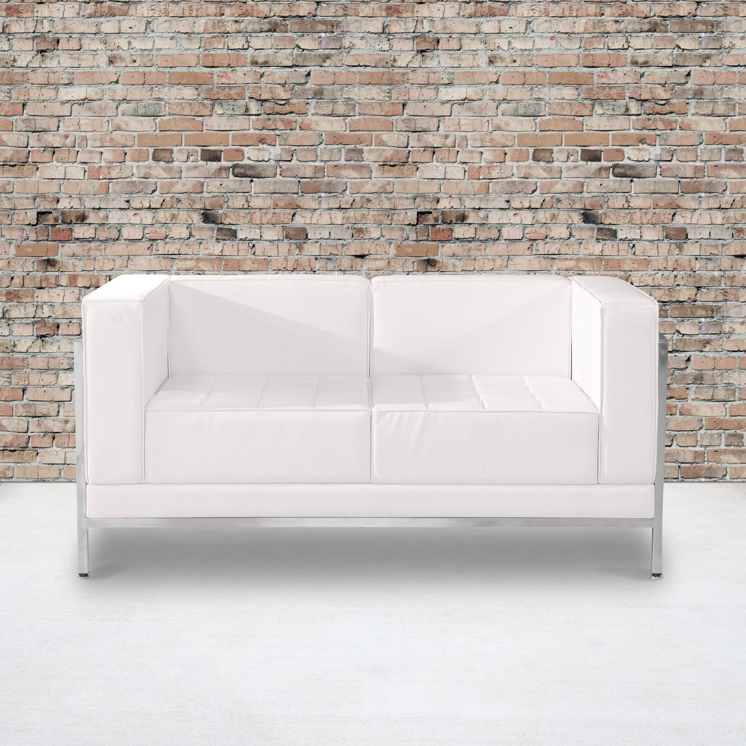 Flash Furniture HERCULES Imagination Series Contemporary LeatherSoft Modular Loveseat with Quilted Tufted Seat and Encasing Frame Melrose White PopularChairscom Flash Furniture HERCULES Imagination Series Contemporary LeatherSoft Modular Loveseat with Quilted Tufted Seat and Encasing Frame Melrose White PopularChairscom