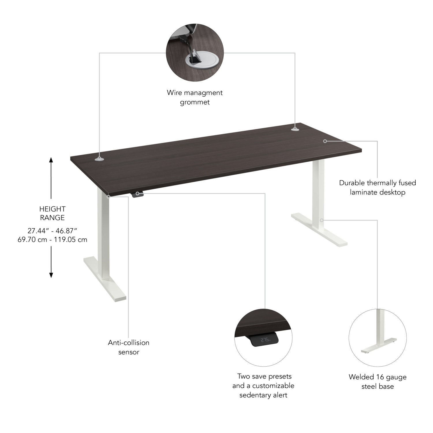 Bush Business Furniture Move 60 Series 72inW x 30inD Electric Height Adjustable Standing Desk, Storm Gray/White Powder Coat, Standard Delivery - Image 4