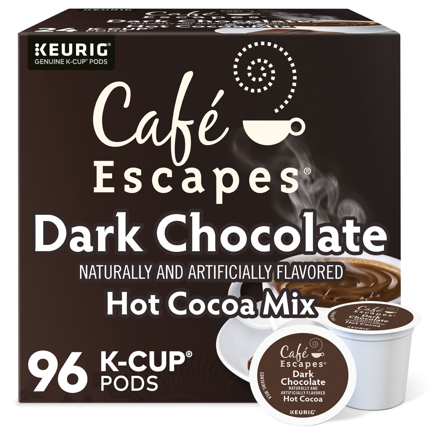 Cafe Escapes Dark Chocolate Hot Cocoa Keurig Single-Serve K-Cup Pods, 24 Pods Per Pack, Case Of 4 Packs
