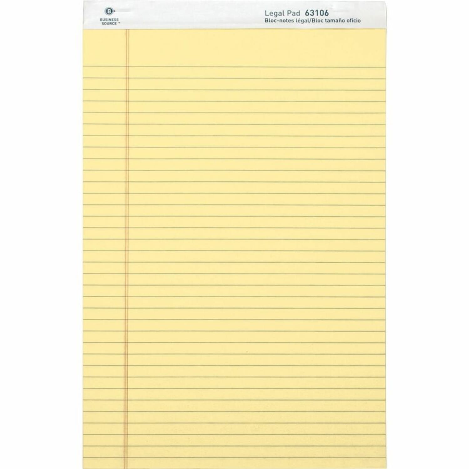 Business Source Legal Pads - 50 Sheets - 0.34in Ruled - 16 lb Basis Weight - Legal - 8 1/2in x 14in Sheet Size - Canary Paper - Micro Perforated, Easy Tear, Sturdy Back - 1 Dozen - Image 4
