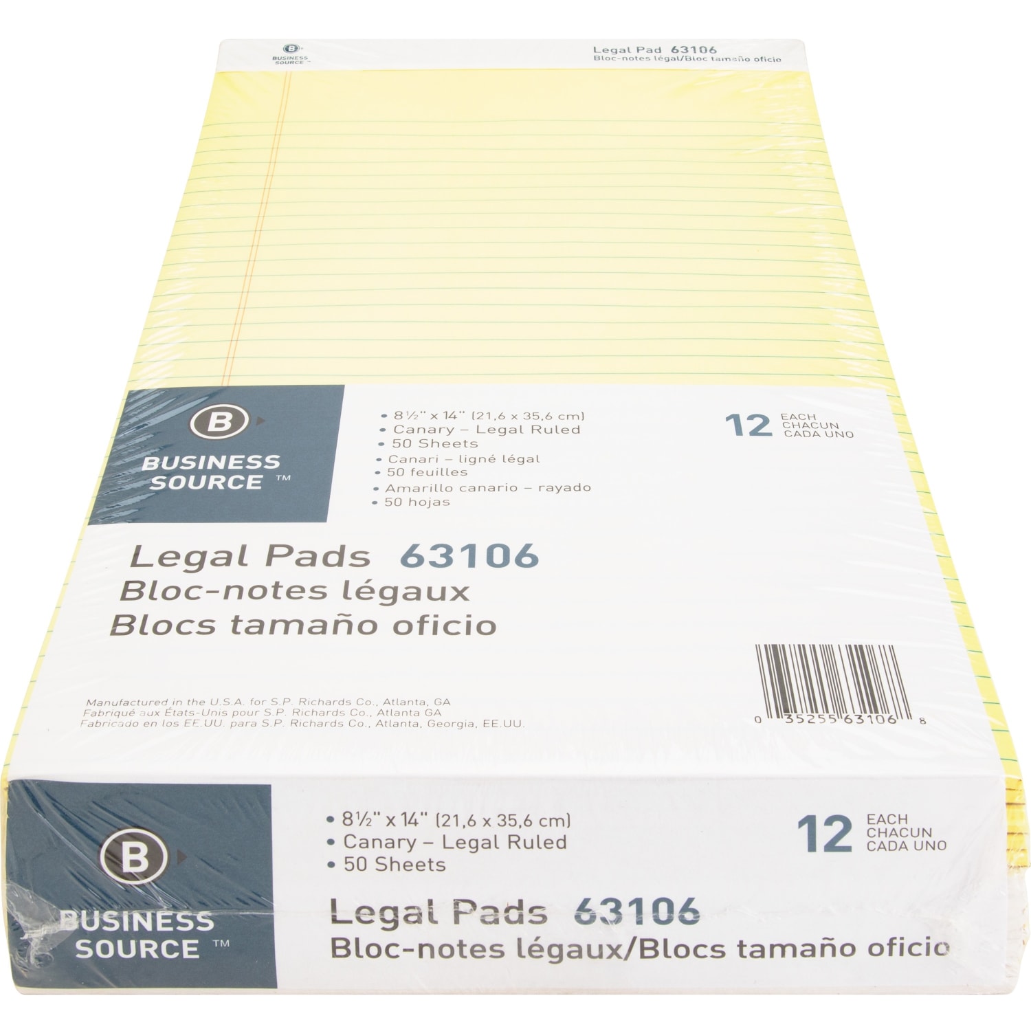 Business Source Legal Pads - 50 Sheets - 0.34in Ruled - 16 lb Basis Weight - Legal - 8 1/2in x 14in Sheet Size - Canary Paper - Micro Perforated, Easy Tear, Sturdy Back - 1 Dozen - Image 5