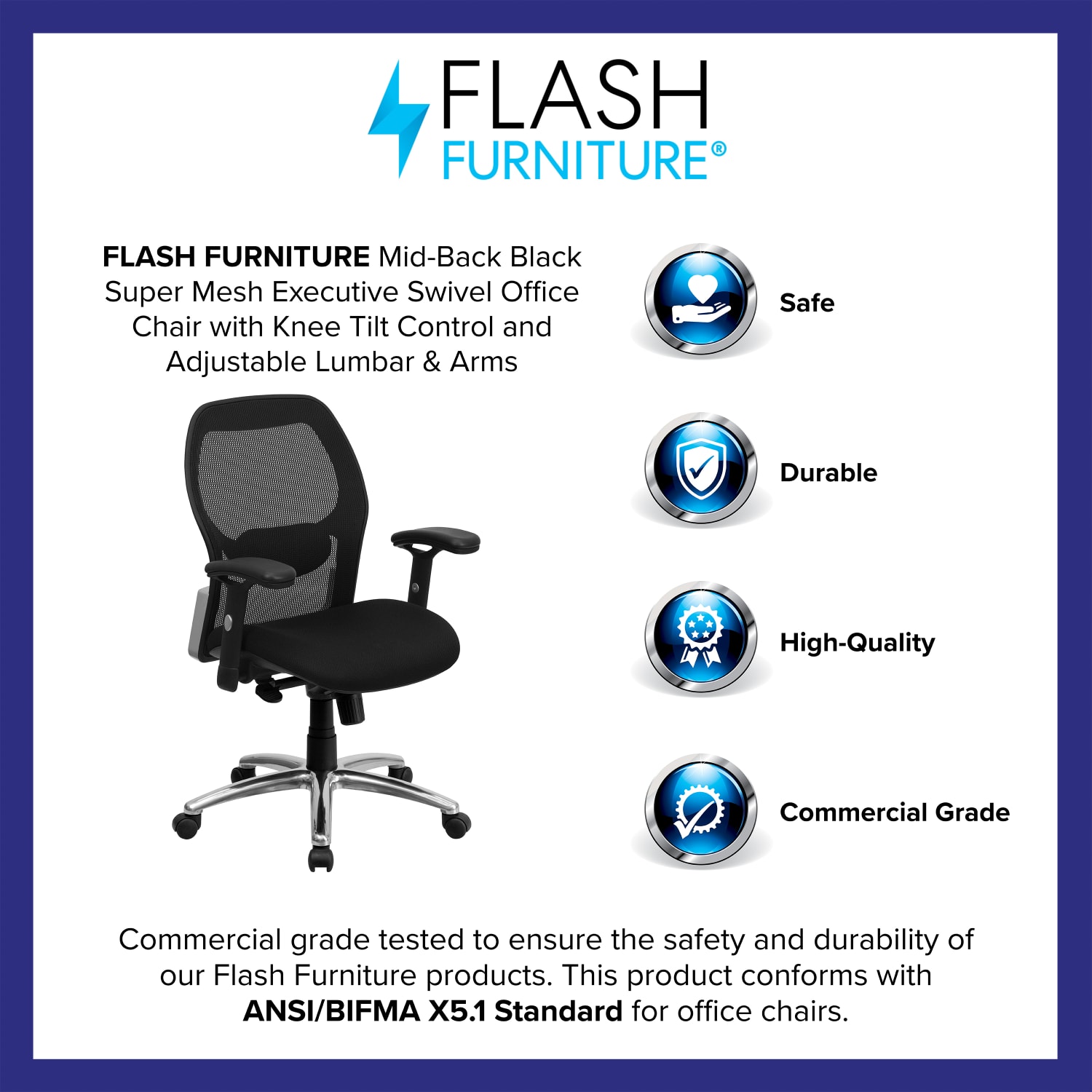 Flash Furniture Ergonomic Super Mesh Mid-Back Executive Office Chair, Black - Image 4