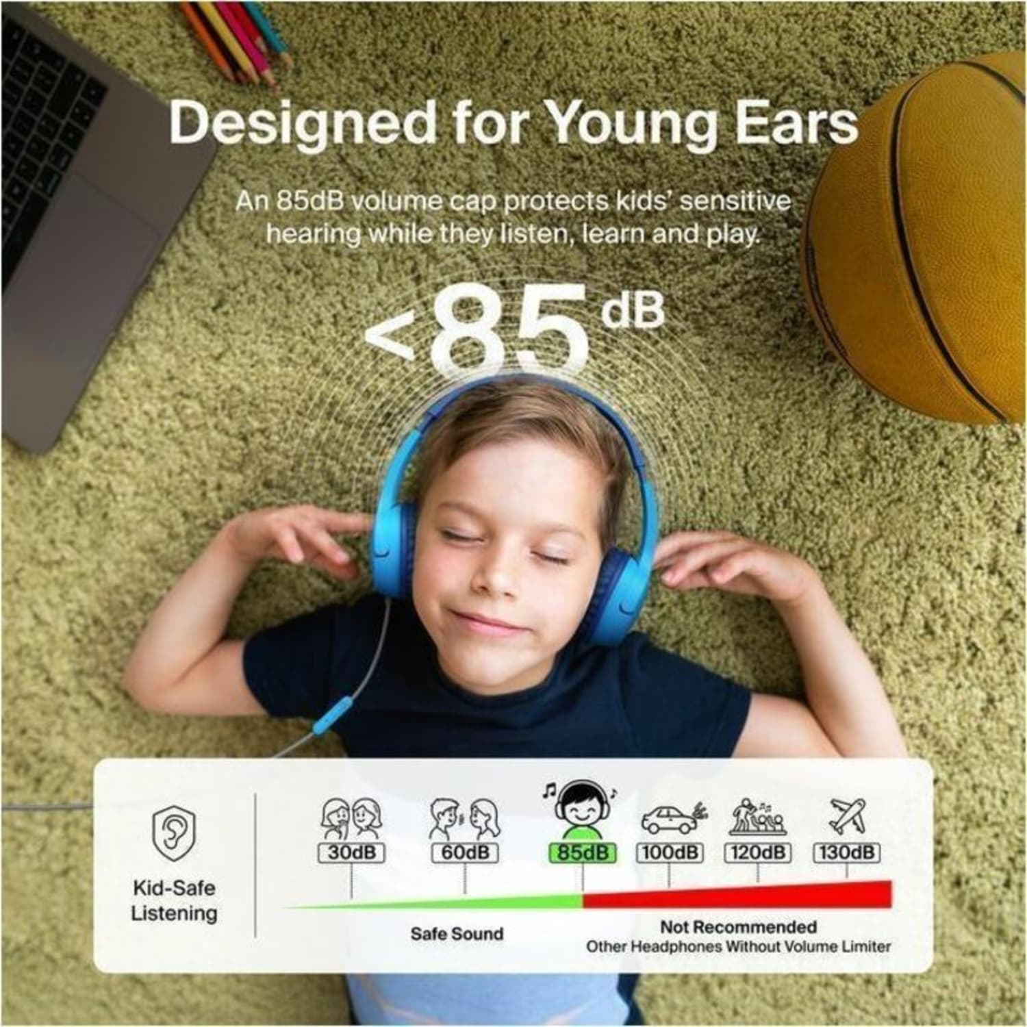 Belkin SoundForm Mini Wired On-Ear Headphones For Kids, Blue - Image 6
