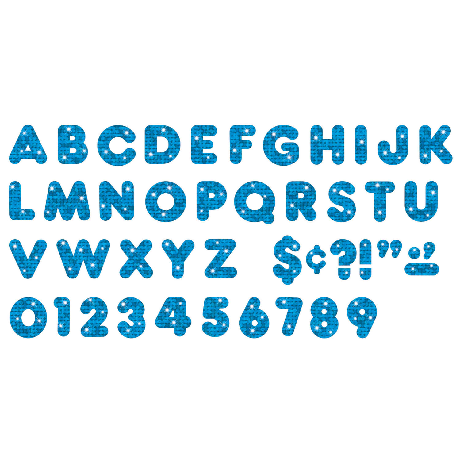 TREND Ready Letters, 4in, Casual Uppercase, Blue Sparkle, 71 Per Pack, Set Of 3 Packs - Image 3