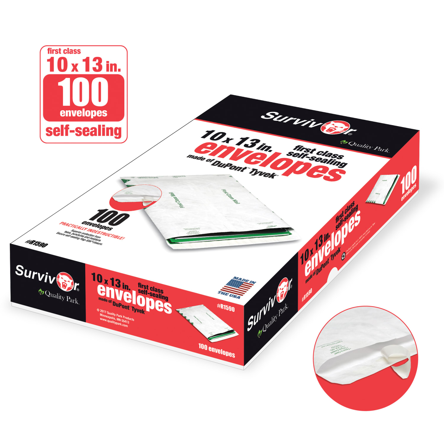 Quality Park Tyvek Envelopes, First Class, 10in x 13in, White, Box Of 100 - Image 3