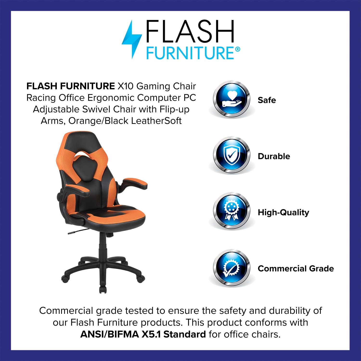 Flash Furniture X10 Ergonomic LeatherSoft Faux Leather HighBack Racing Gaming Chair With FlipUp Arms OrangeBlack PopularChairscom Flash Furniture X10 Ergonomic LeatherSoft Faux Leather High Back Racing Gaming Chair With Flip Up Arms OrangeBlack PopularChairscom