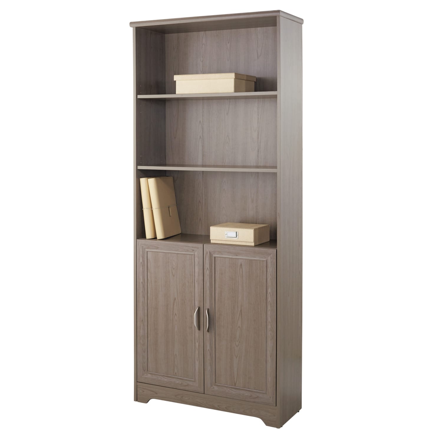Realspace® Magellan 72H 5 Shelf Contemporary Bookcase with Doors GrayMedium Finish PopularChairscom