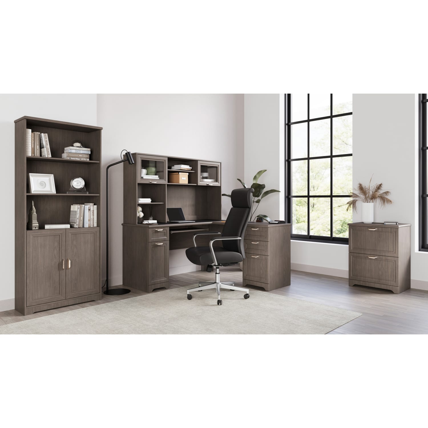 Realspace Magellan 72inH 5-Shelf Contemporary Bookcase With Doors, Gray/Medium Finish - Image 5