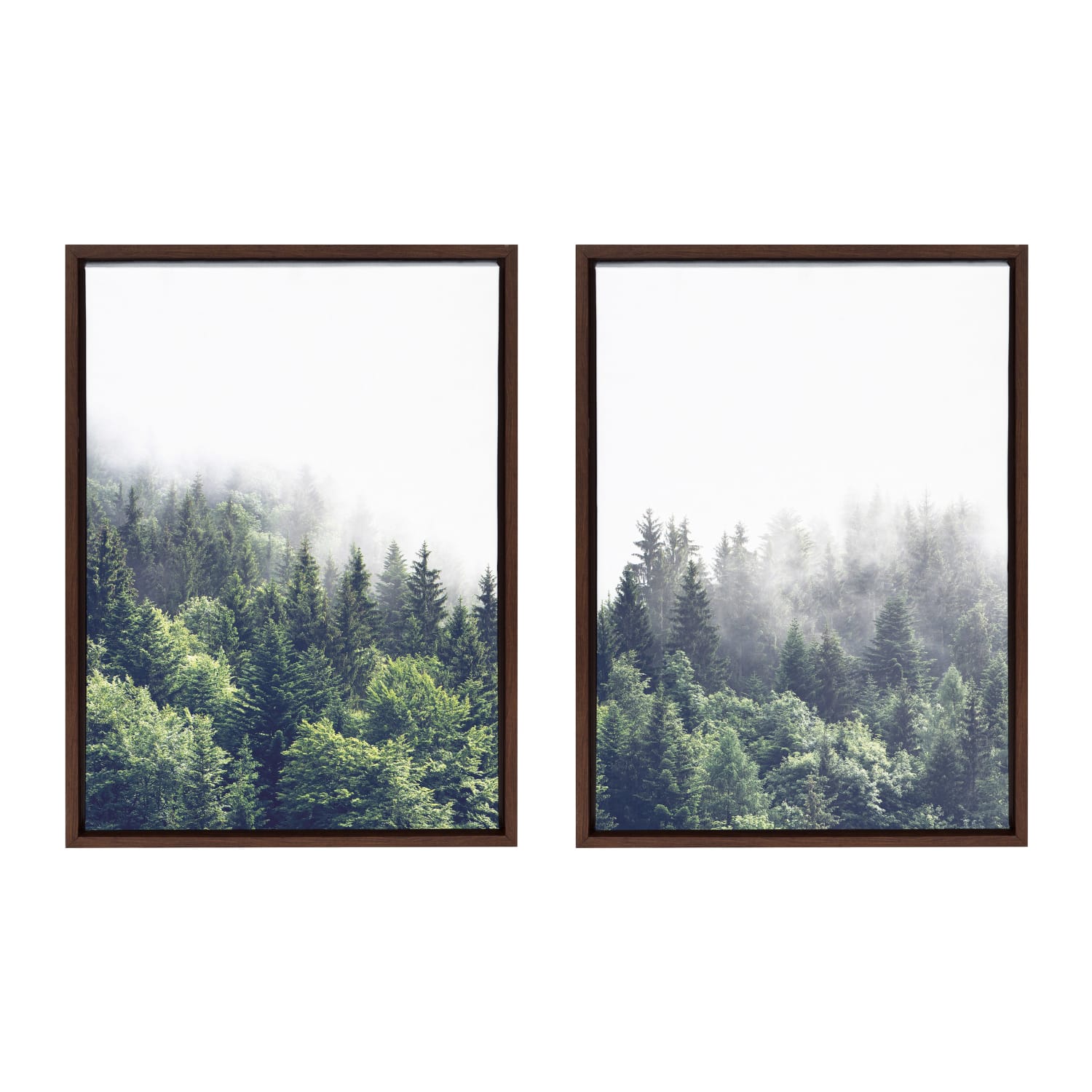 Uniek Kate And Laurel Sylvie Framed Canvas Wall Art Prints, 18in x 24in, Lush Green Forest On A Foggy Day, Set Of 2