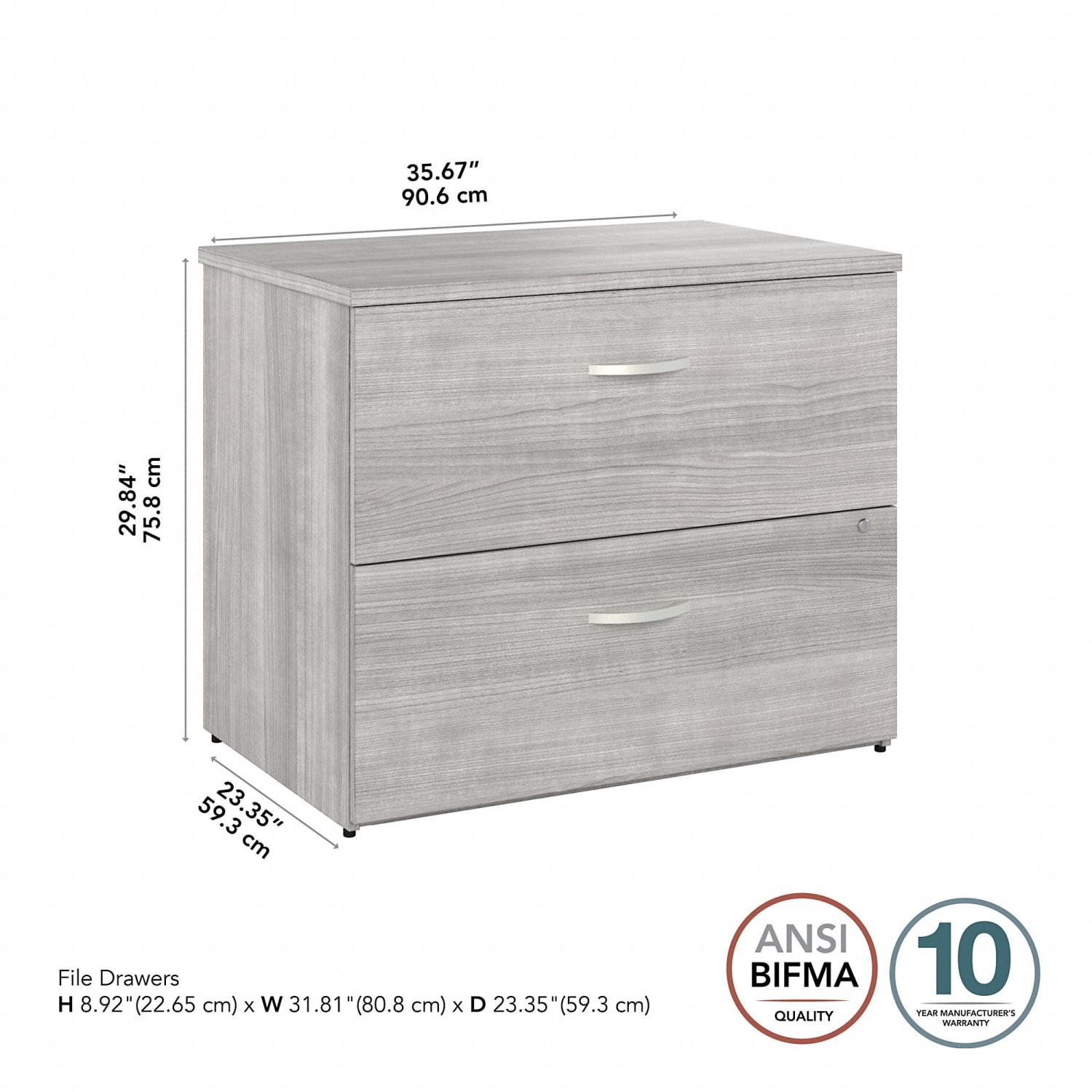 Bush Business Furniture Hybrid 35-11/16inW x 23-3/8inD Lateral 2-Drawer File Cabinet, Platinum Gray, Standard Delivery - Image 6