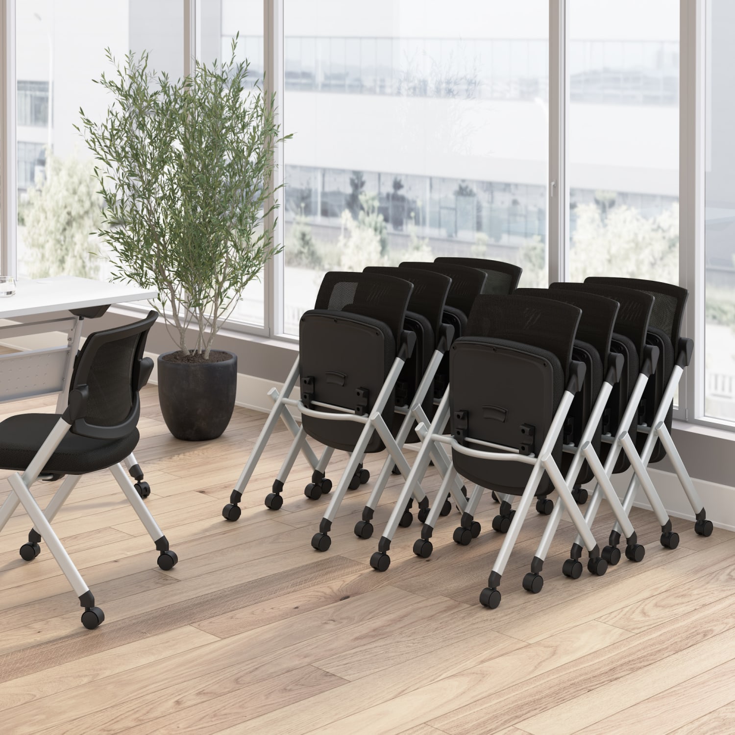 Bush Business Furniture Envision Mesh Mid Back Folding Chairs - Set of 2, Black Nylon, Standard Delivery - Image 5