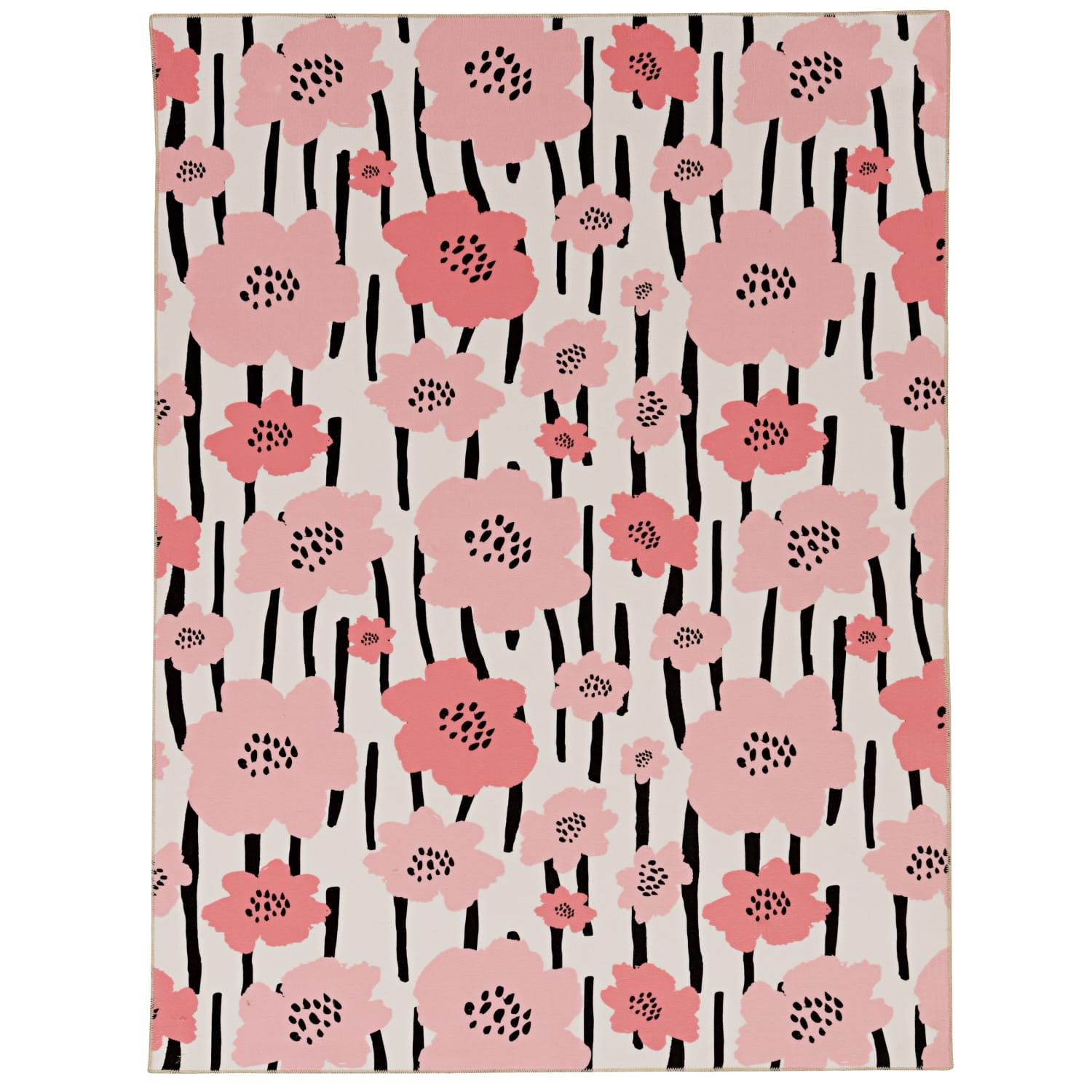 Linon Washable Area Rug, 3ft x 5ft, Phoebe Ivory/Pink