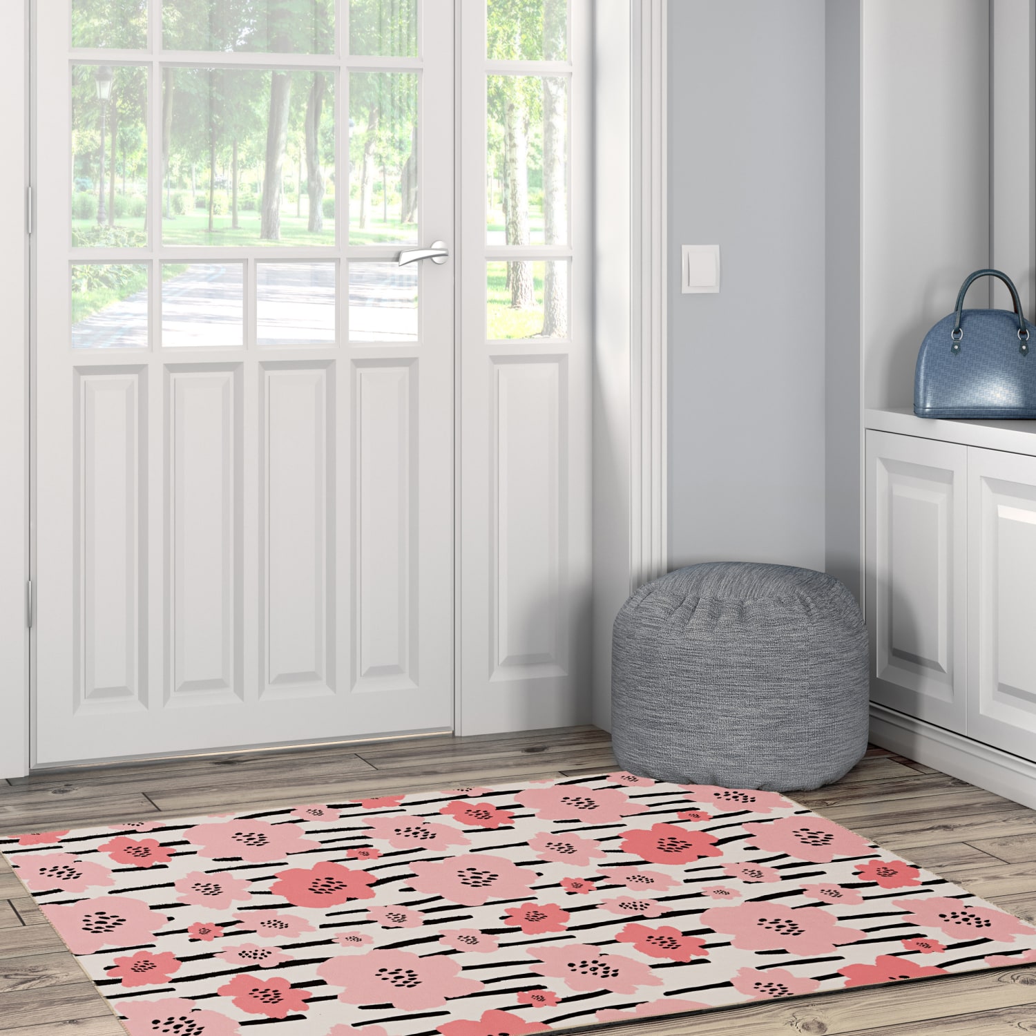 Linon Washable Area Rug, 3ft x 5ft, Phoebe Ivory/Pink - Image 3