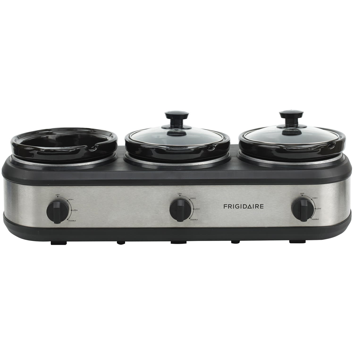 Frigidaire 420W Triple Slow Cooker And Buffet Server With 3-Piece 2.5-Quart Ceramic Pots, Silver - Image 4