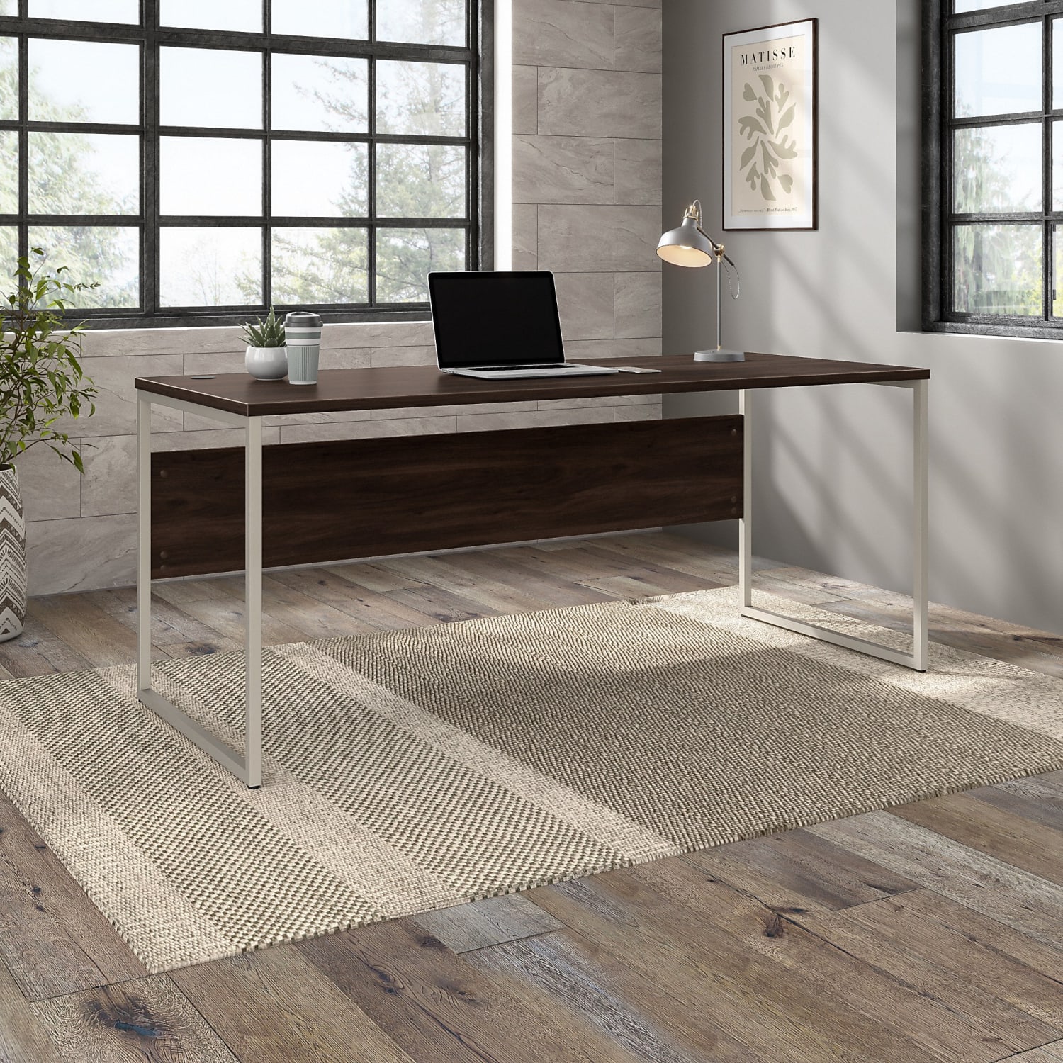 Bush Business Furniture Hybrid Computer Table Desk With Metal Legs, 72inW x 30inD, Black Walnut, Standard Delivery - Image 3