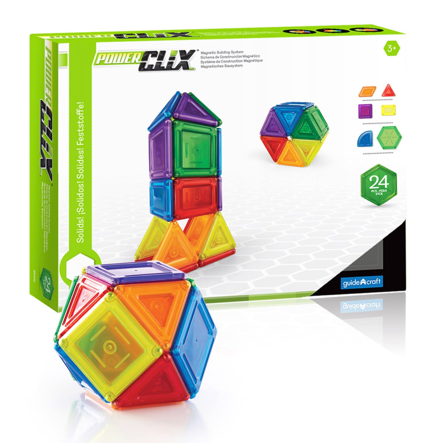 Guidecraft PowerClix Solids, Magnetic Building Set, 24 Pieces - Image 3