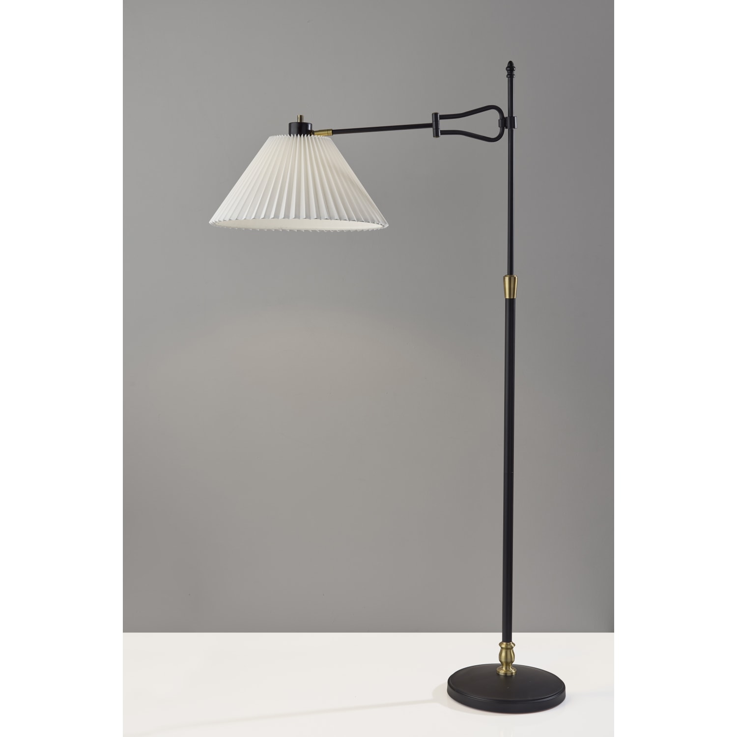 Adesso Elijah Floor Lamp, 61-1/4inH, Off-White Shade/Black & Antique Brass Base - Image 3