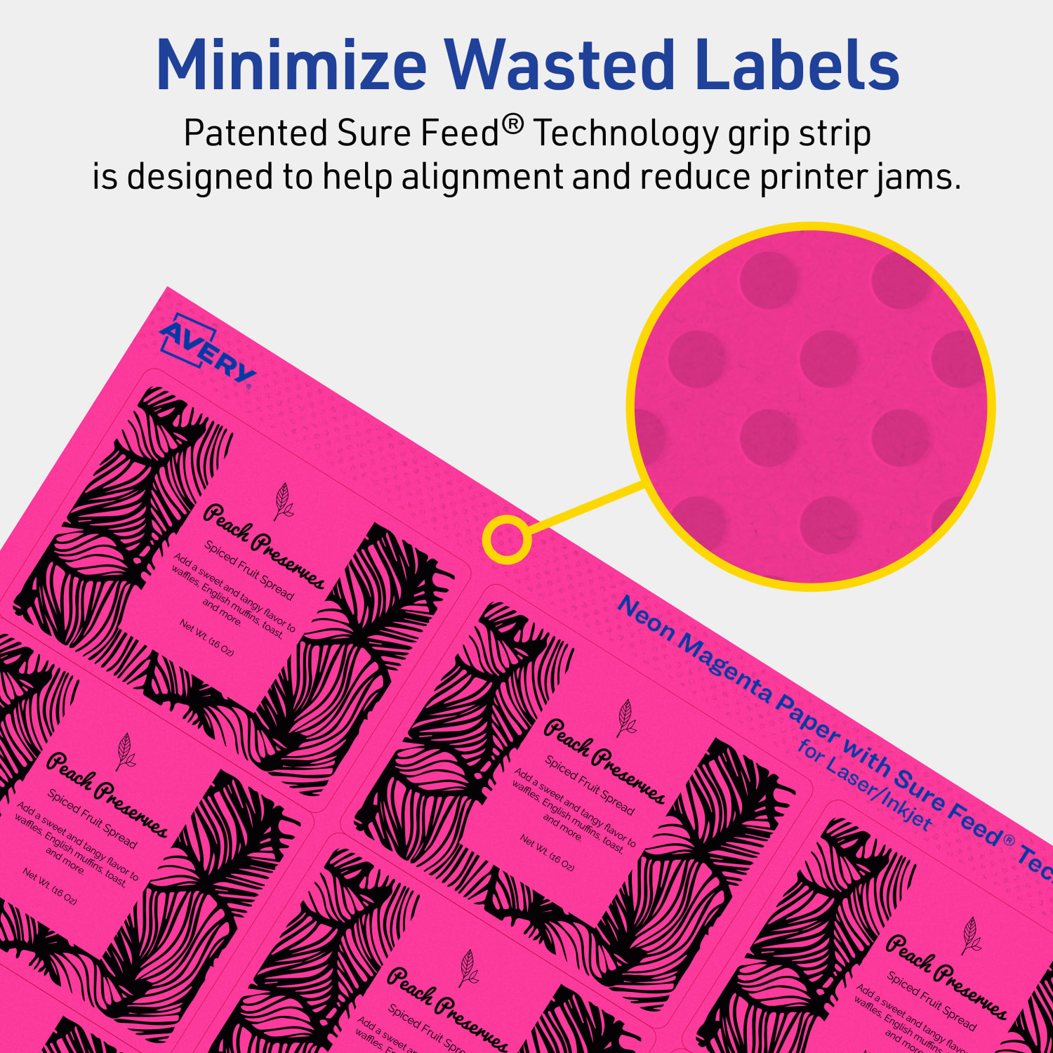 Avery Printable Labels With Sure Feed Technology, 94235-NMP10, Rectangle, 2in x 2-5/8in, Matte Neon Magenta, Pack of 150 - Image 5