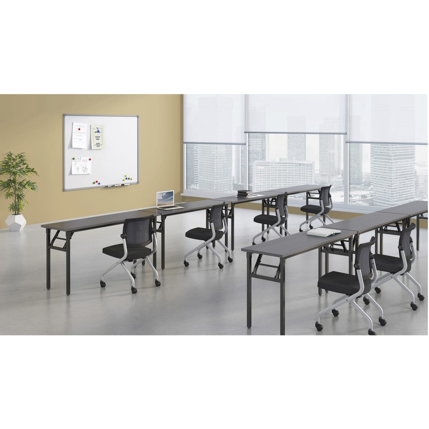 Lorell Folding Melamine Training Table, 30inH x 60inW x 18inD, Black/Mahogany - Image 5
