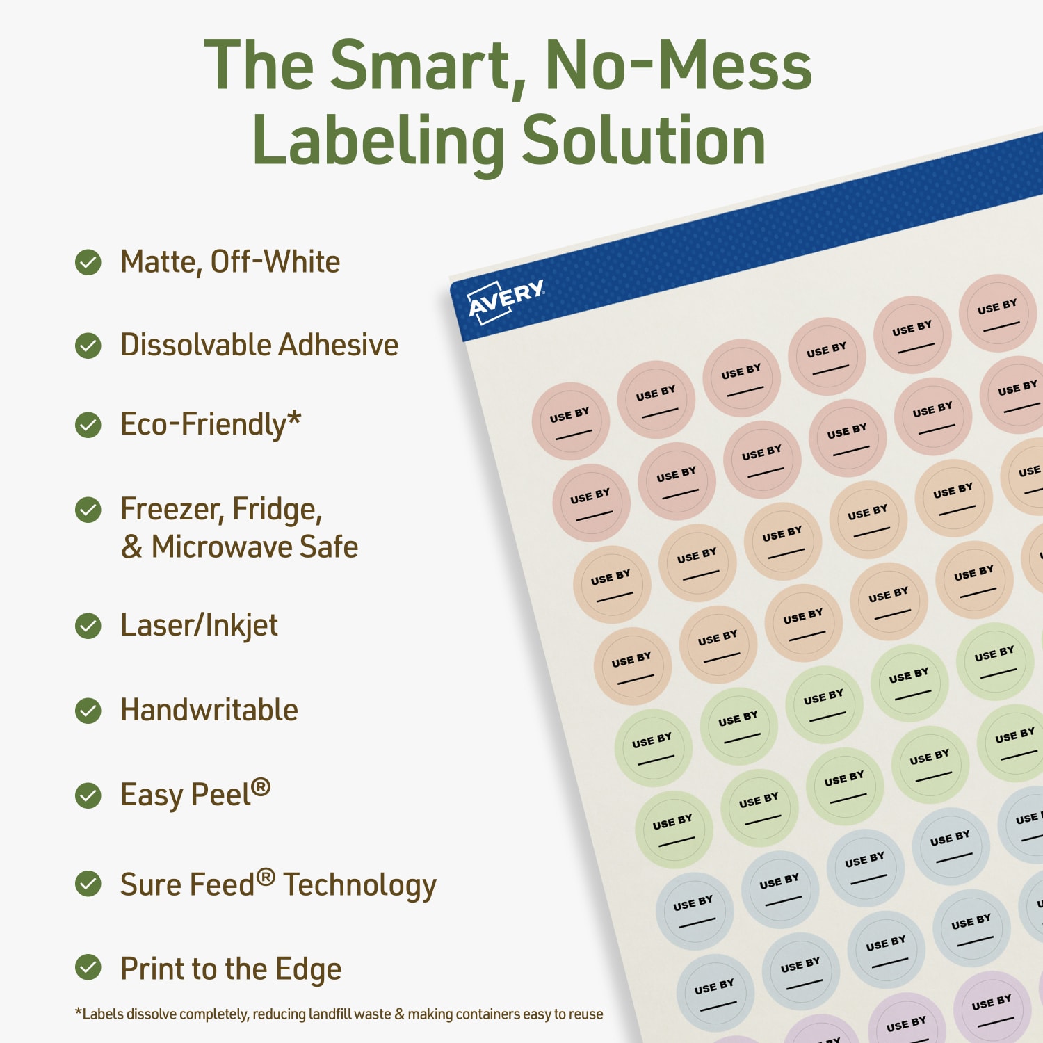 Avery Print-to-the-Edge Dissolvable Labels With Sure Feed Technology, 94503-DWMP25, Round, 1/2in, Matte Off-White, Pack Of 3850 - Image 3