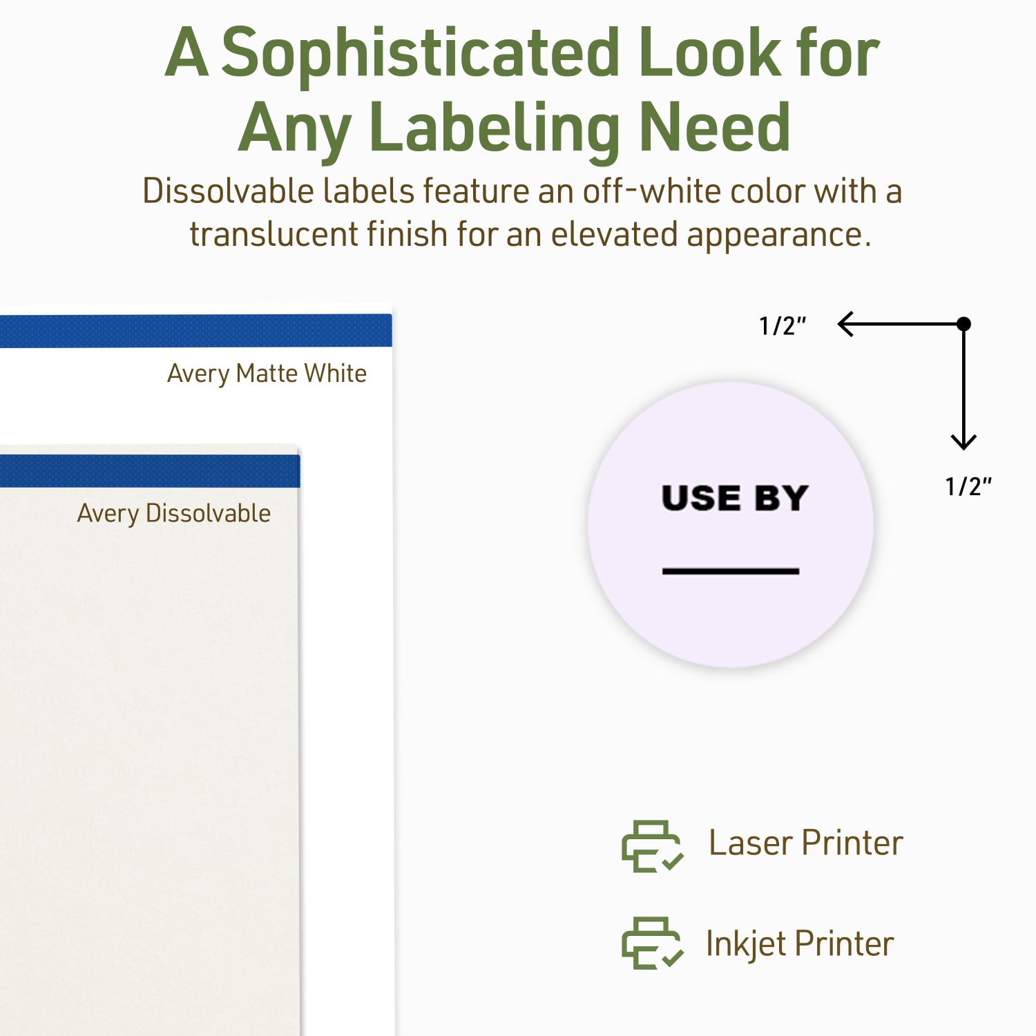 Avery Print-to-the-Edge Dissolvable Labels With Sure Feed Technology, 94503-DWMP25, Round, 1/2in, Matte Off-White, Pack Of 3850 - Image 5