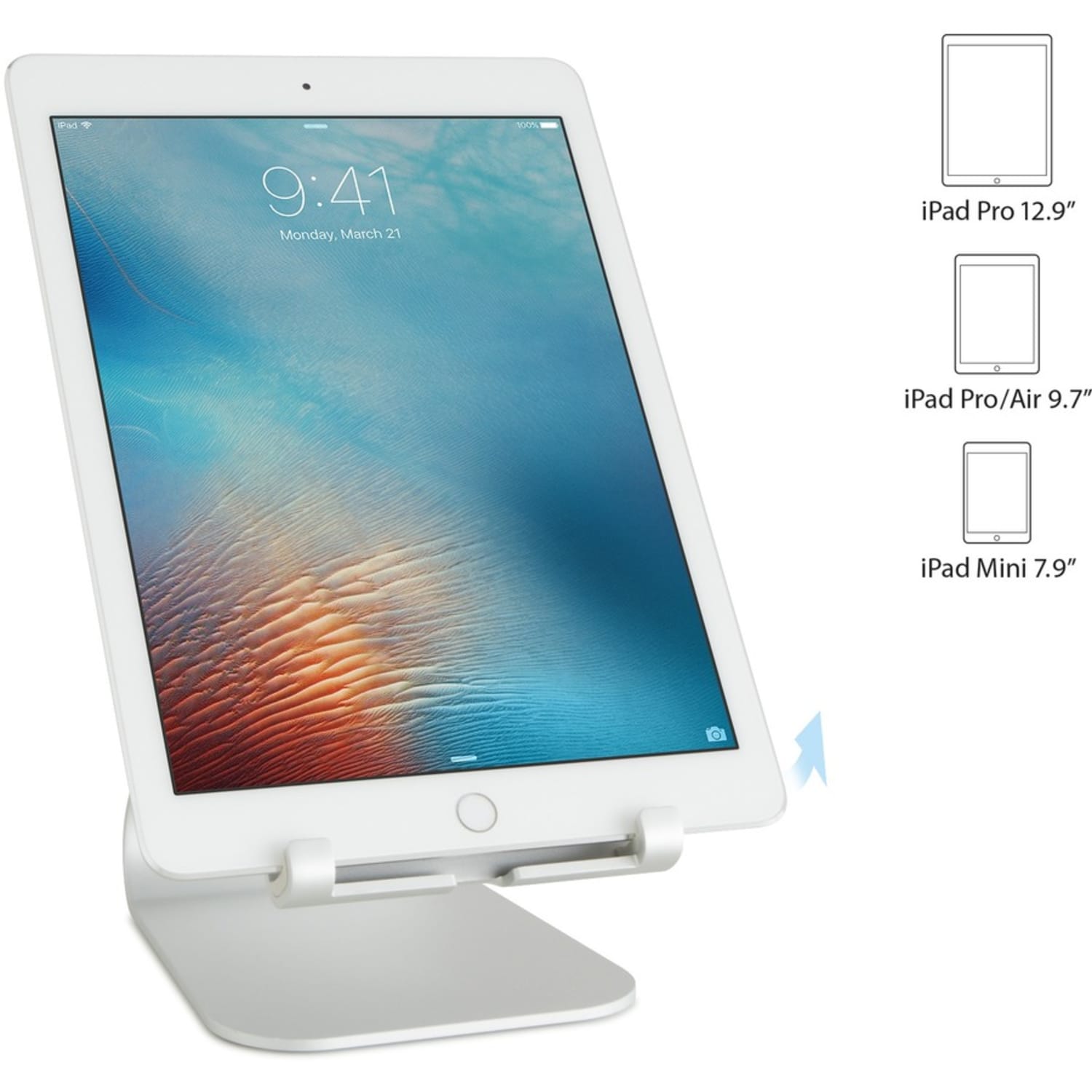 Rain Design mStand tabletplus - tablet stand - Silver - Angle-adjustable stand ensures precise viewing angle. Angle-adjustment 10 to 50 degree. - Image 6