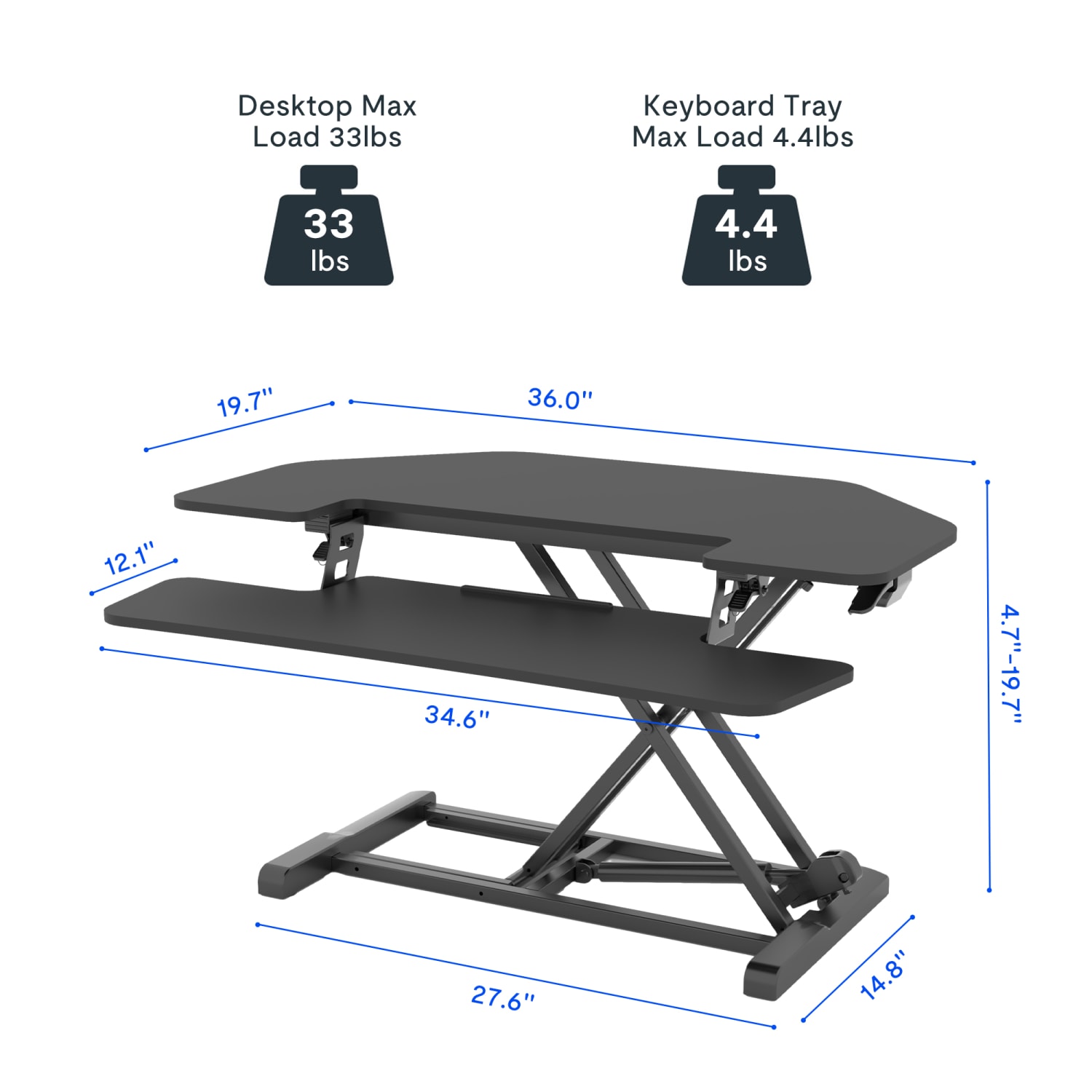 FlexiSpot M7-E Series Desk Riser, Corner, 36inW, Black - Image 4