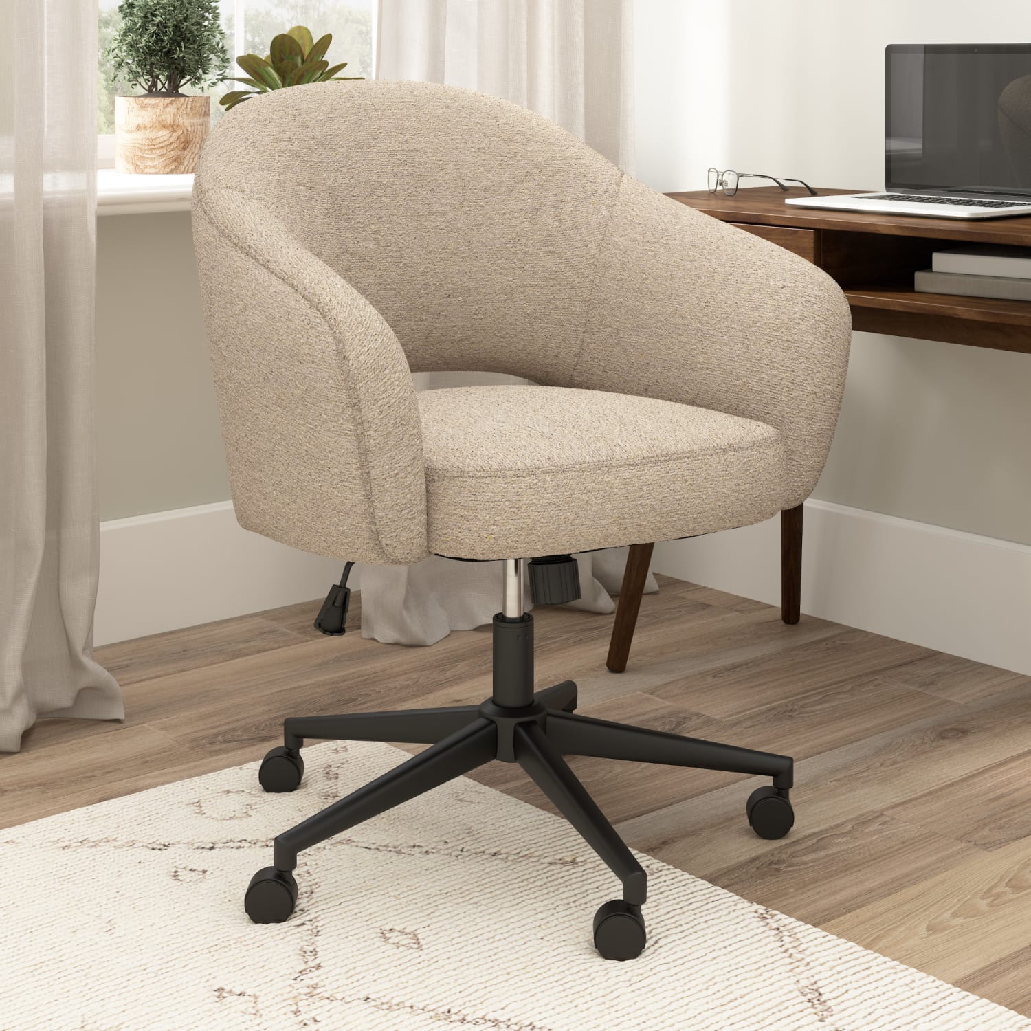 Bush Furniture Fairfax Ergonomic Fabric Mid Century Mid Back Modern Desk Chair for Home Office, Cool Beige Fabric, Standard Delivery