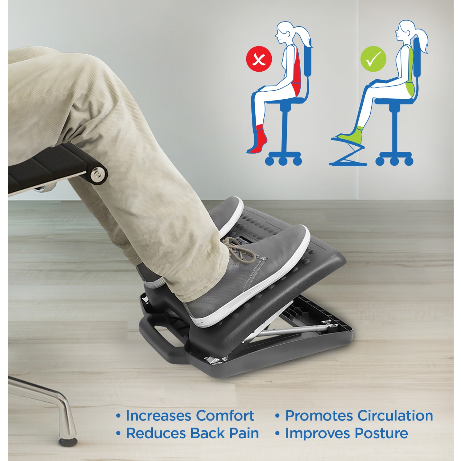 Mount It Adjustable Under Desk Footrest With Massaging Rollers Plastic 15in x 17 1316in Black PopularChairscom