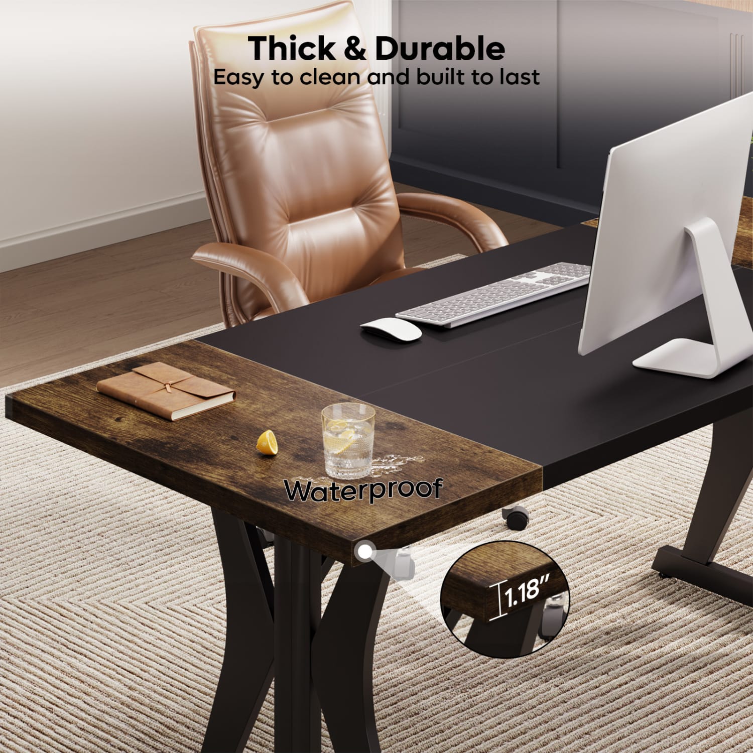 Bestier 71inW Computer Desk With X-Shaped Metal Legs, Rustic Brown - Image 4