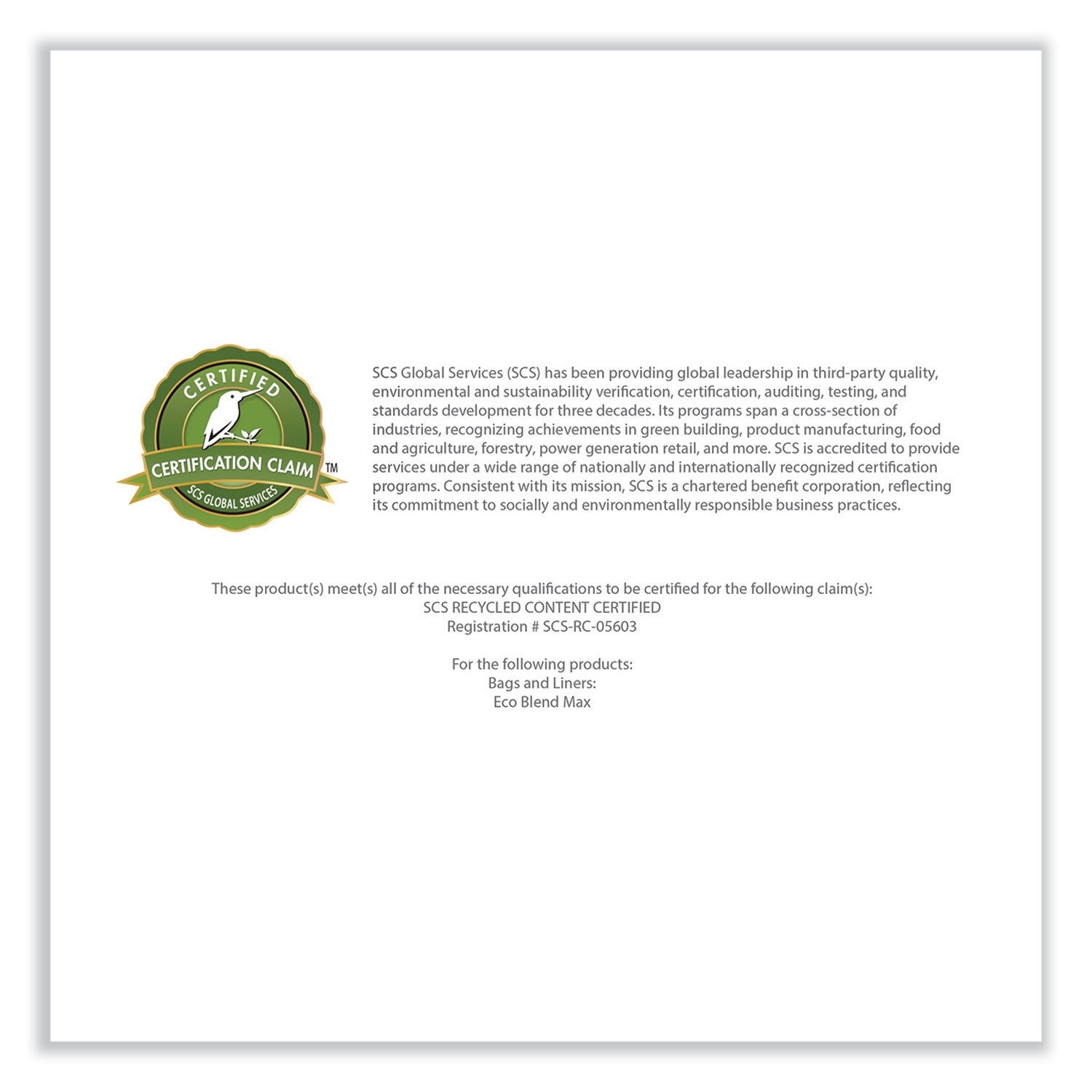 Heritage Eco Blend Max Can Liners - 60 gal Capacity - 38in Width x 58in Depth - 0.80 mil (20 Micron) Thickness - Low Density - Green Tint - Linear Low-Density Polyethylene (LLDPE), Resin - 100/Carton - Waste, Can - Recycled - Image 6