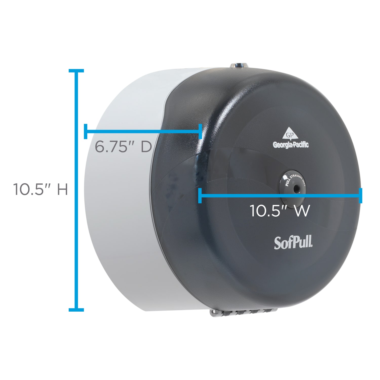 SofPull by GP PRO, 1-Roll Centerpull High-Capacity Toilet Paper Dispenesr, 56501, 10.5in x 6.75in x 10.5in, Smoke Gray, 1 Dispenser - Image 4