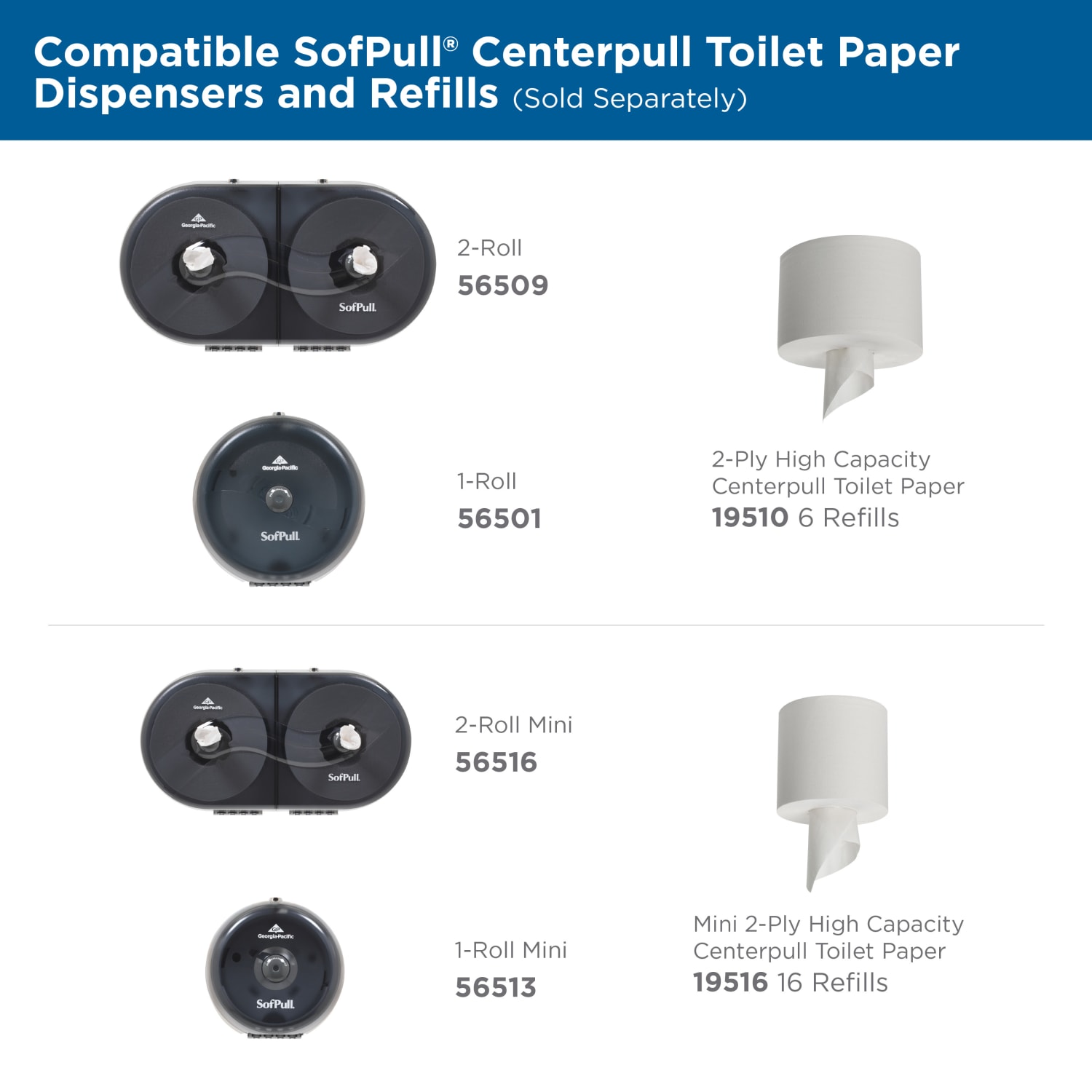 SofPull by GP PRO, 1-Roll Centerpull High-Capacity Toilet Paper Dispenesr, 56501, 10.5in x 6.75in x 10.5in, Smoke Gray, 1 Dispenser - Image 6