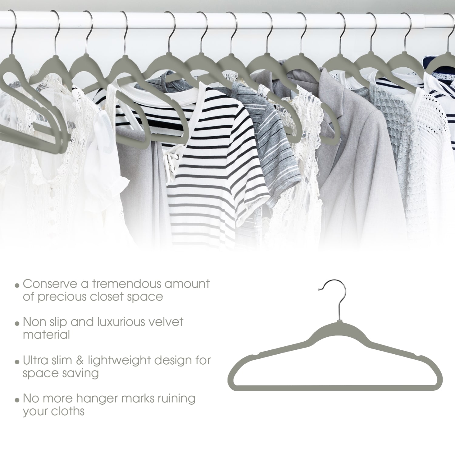 Elama Flocked Velvet Clothes Hangers, Gray, Pack Of 50 Hangers - Image 4