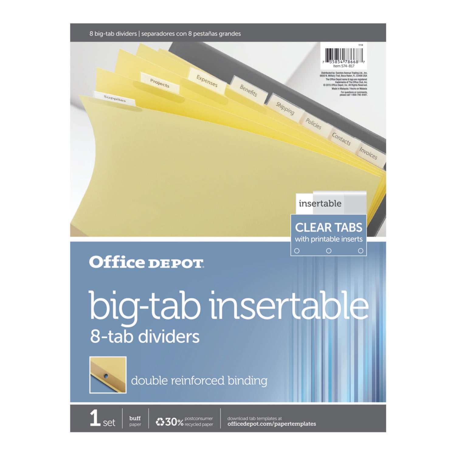 Office Depot Brand Insertable Dividers With Big Tabs, Buff, Clear Tabs, 8-Tab - Image 3