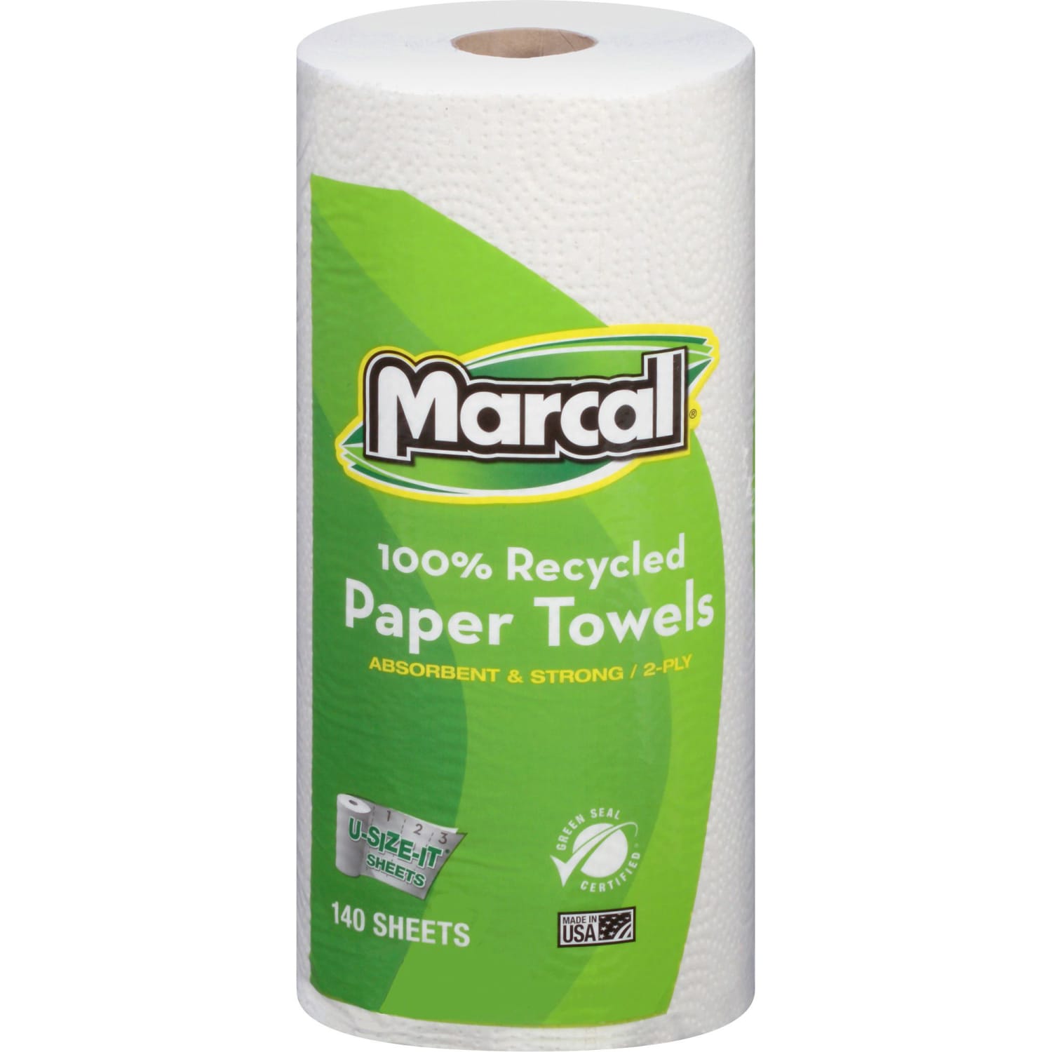 Marcal Small Steps U-Size-It 1-Ply Paper Towels, 100% Recycled, 140 Sheets Per Roll, Pack Of 12 Rolls - Image 5