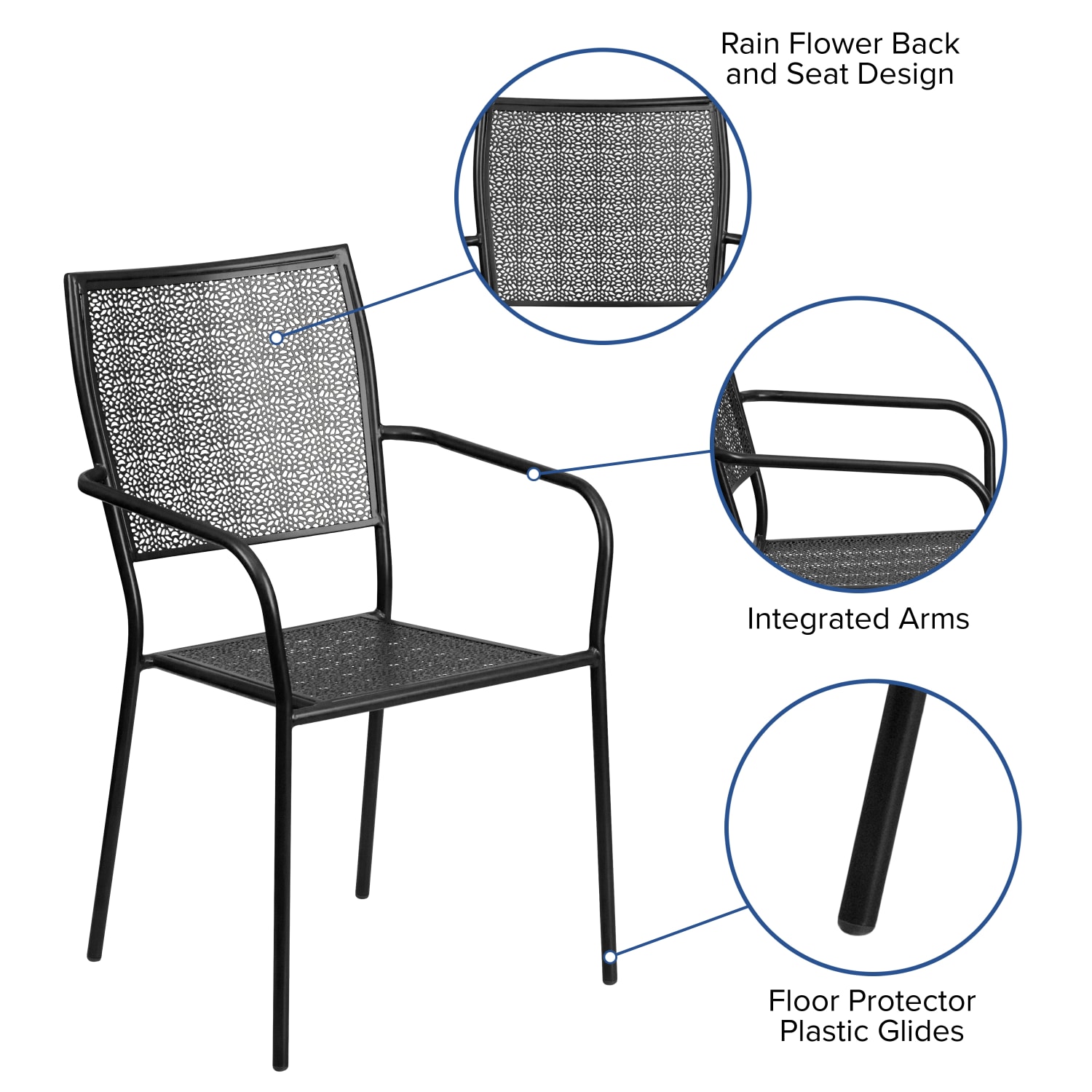 Flash Furniture Oia Indoor/Outdoor Steel Patio Armchair with Square Back, Black - Image 6